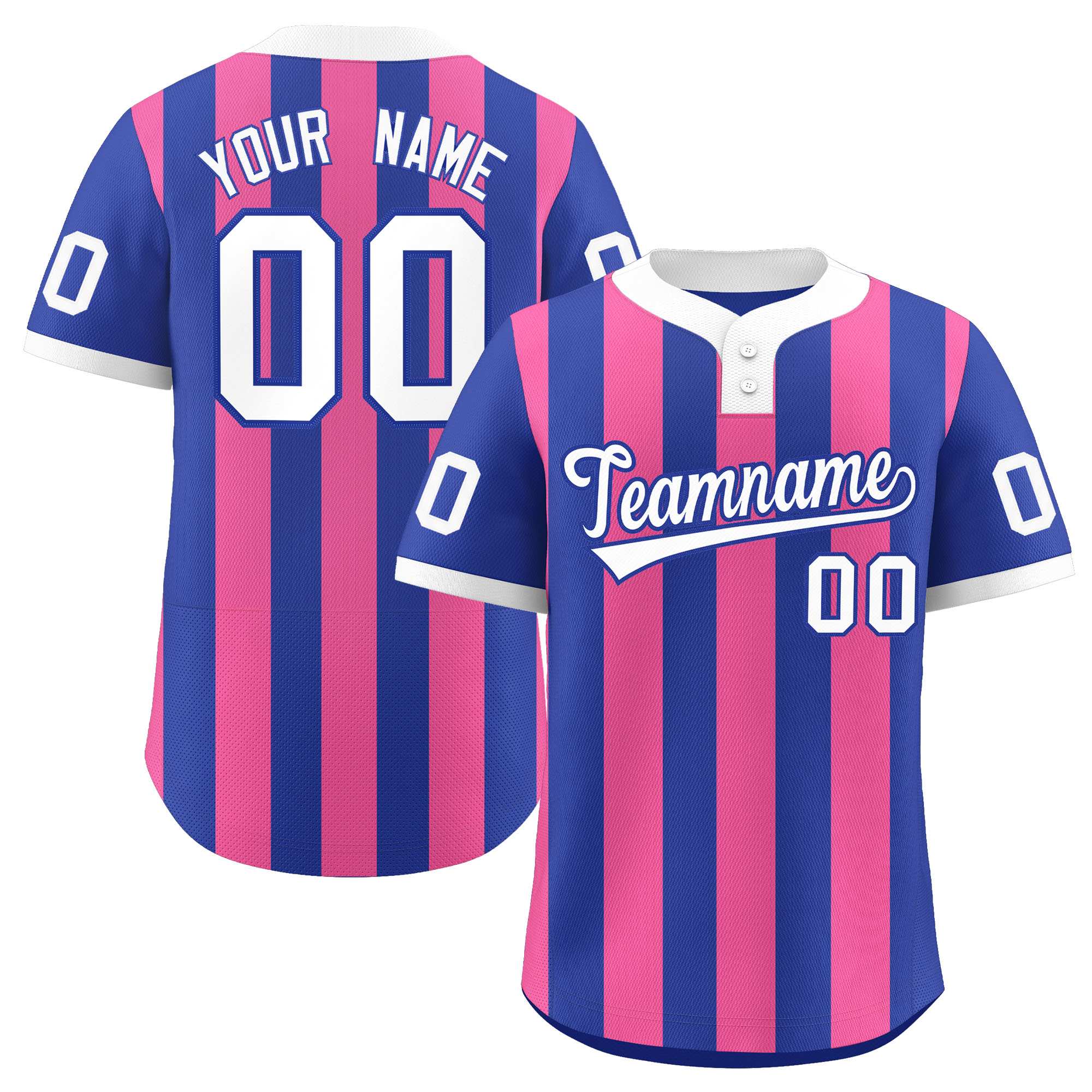 Custom Royal Pink Stripe Fashion Authentic Two-Button Baseball Jersey