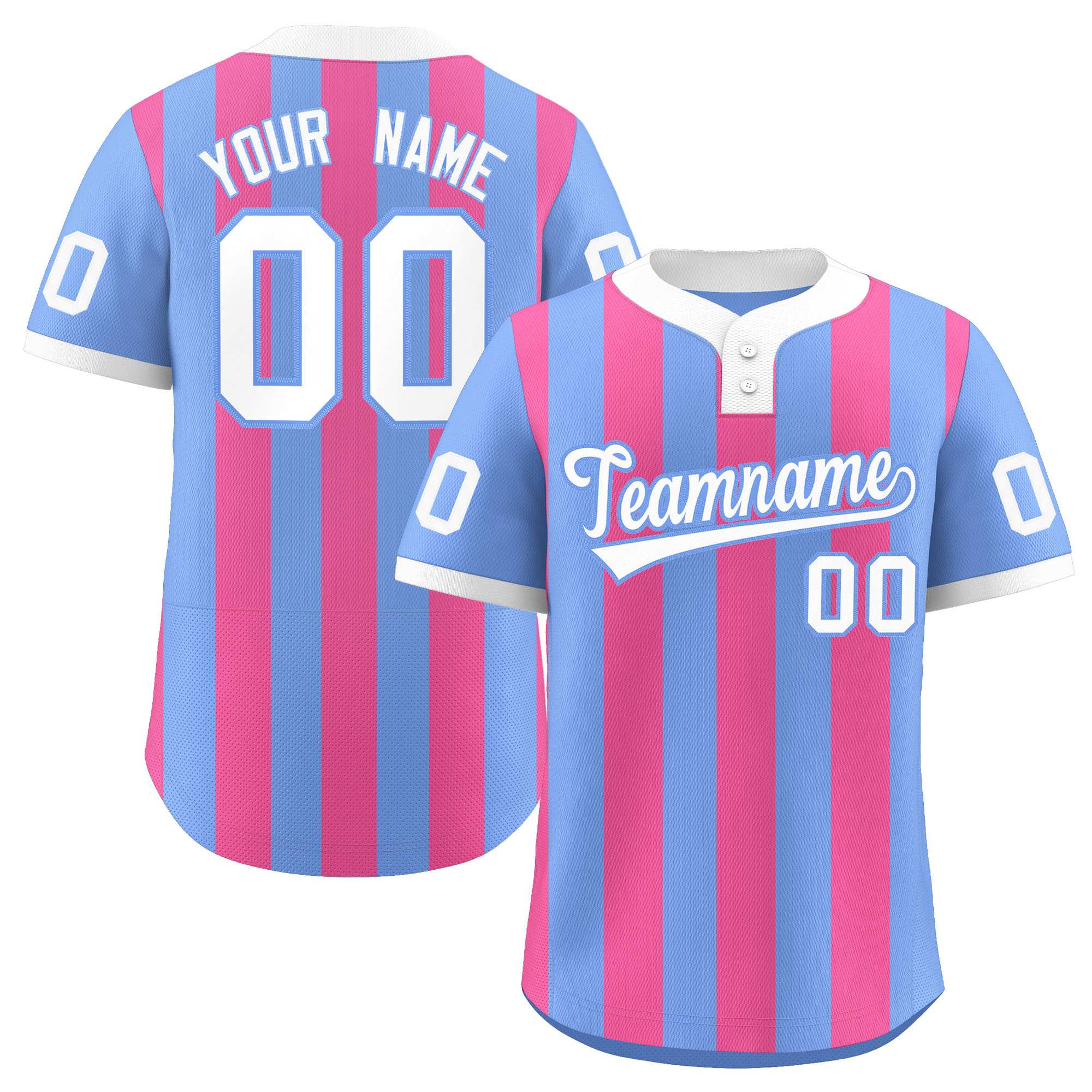 Custom Light Blue Pink Stripe Fashion Authentic Two-Button Baseball Jersey