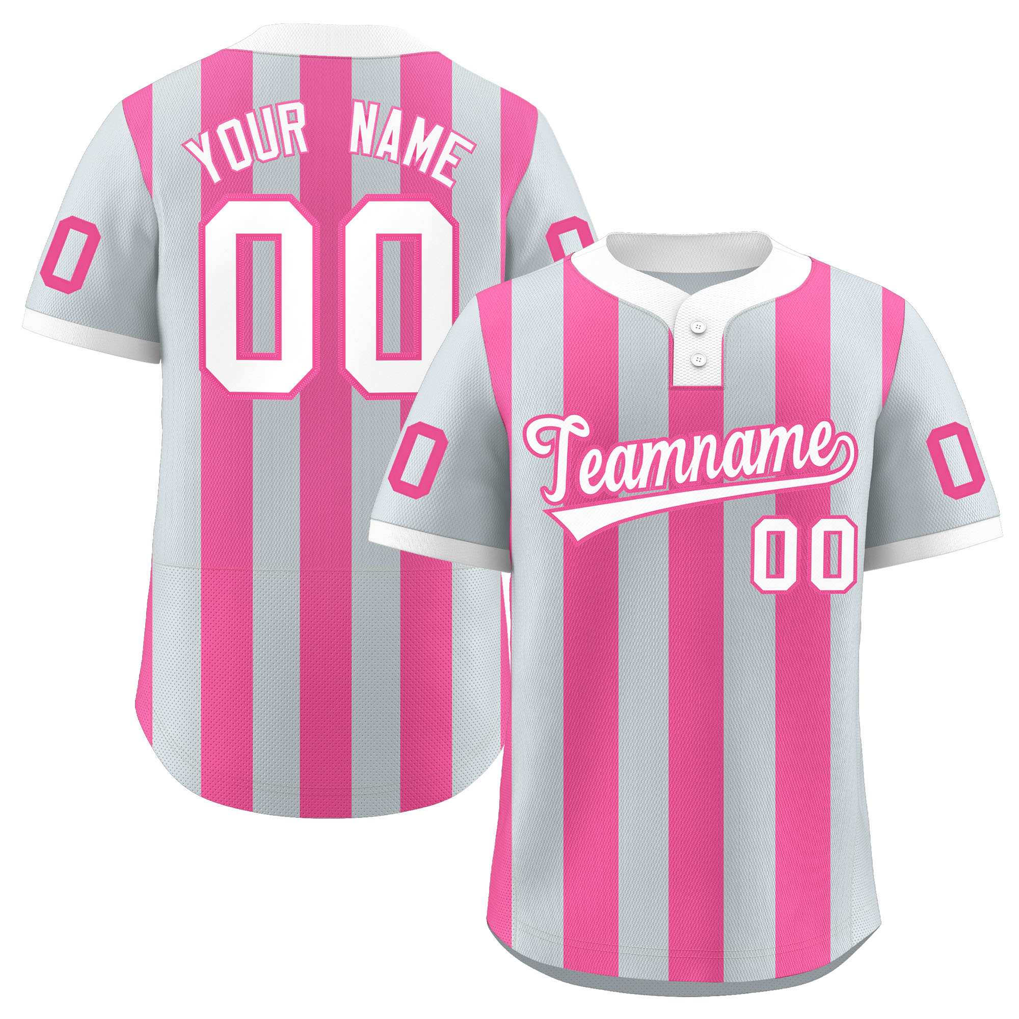 Custom Silver Pink Stripe Fashion Authentic Two-Button Baseball Jersey