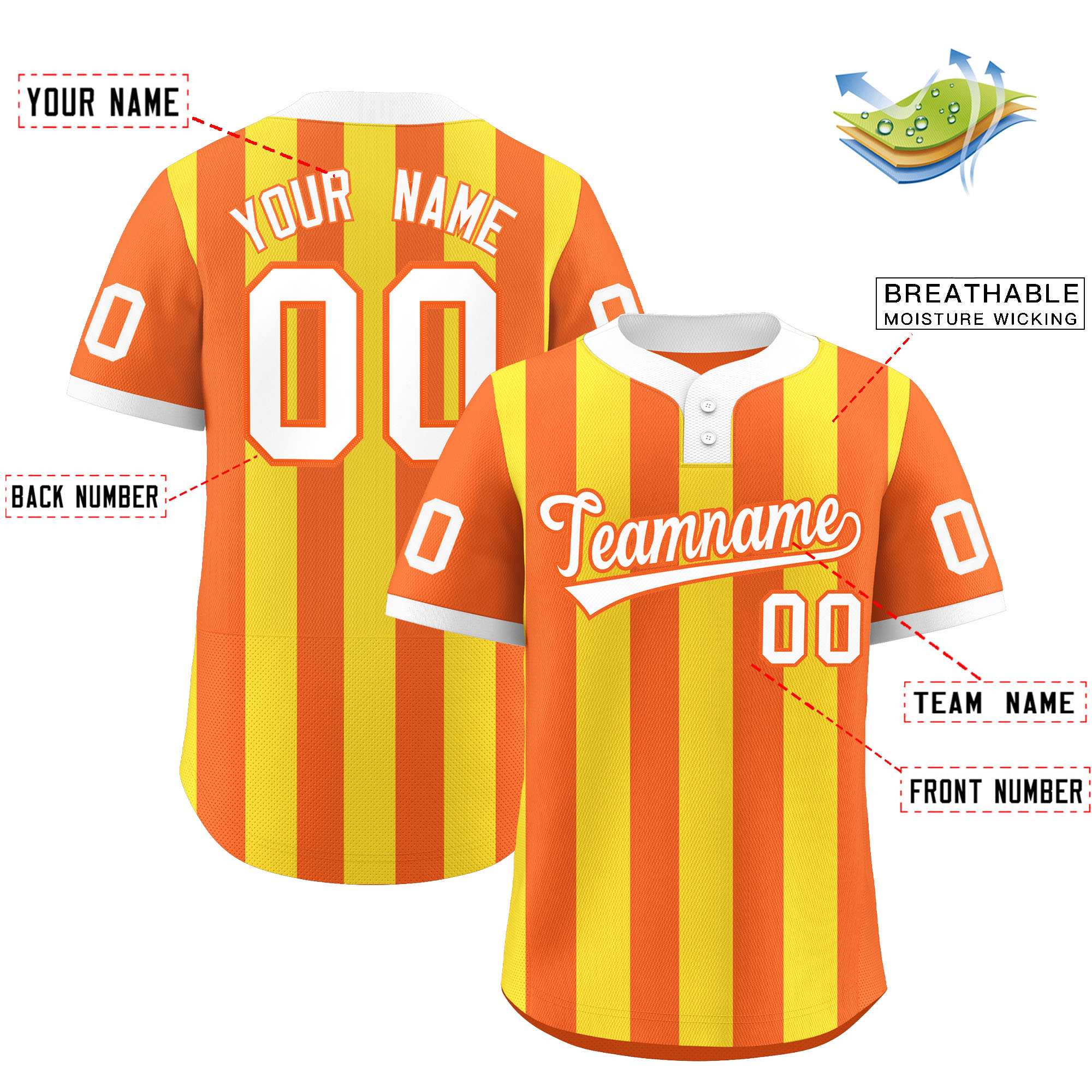 Custom Orange Gold Stripe Fashion Authentic Two-Button Baseball Jersey