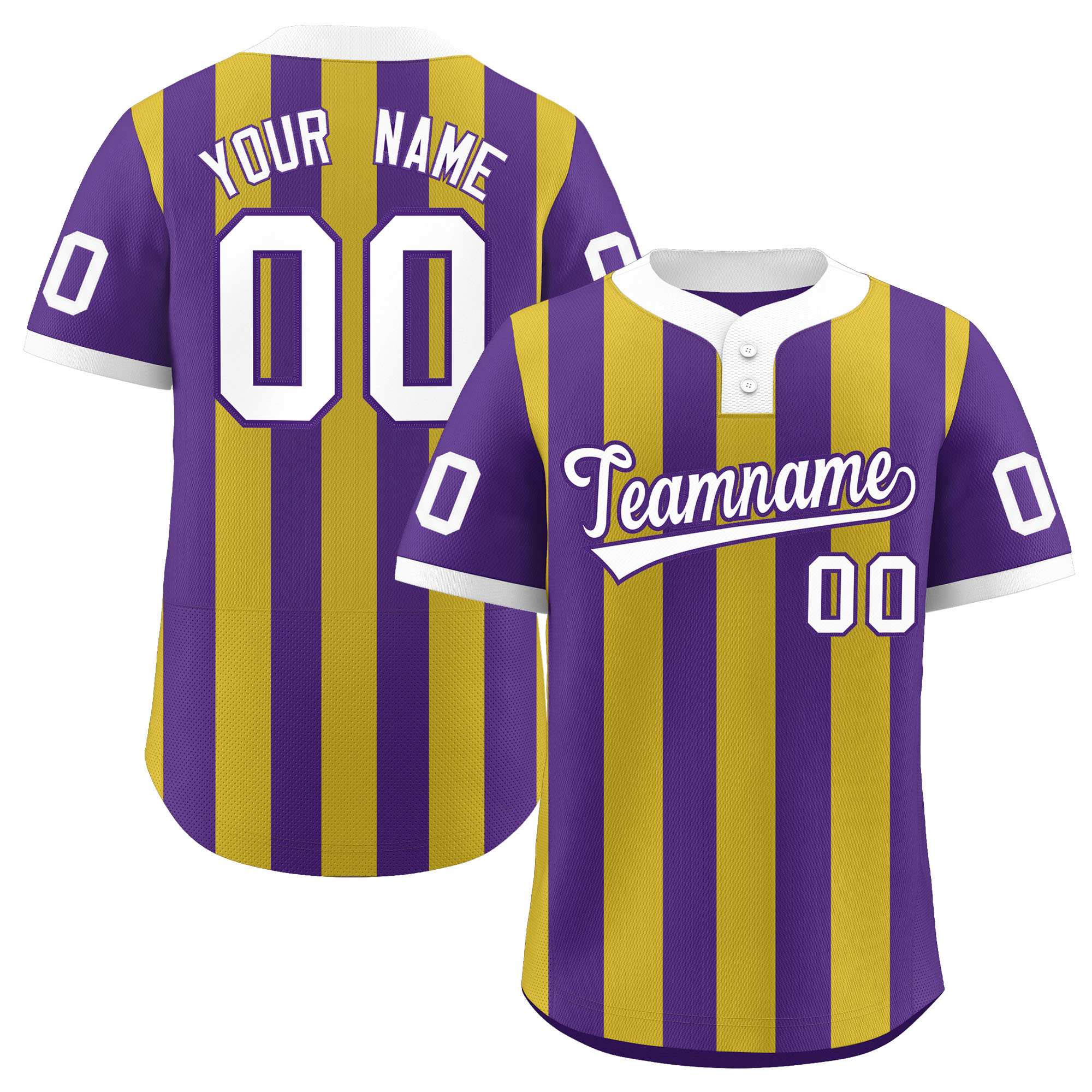 Custom Purple Old Gold Stripe Fashion Authentic Two-Button Baseball Jersey