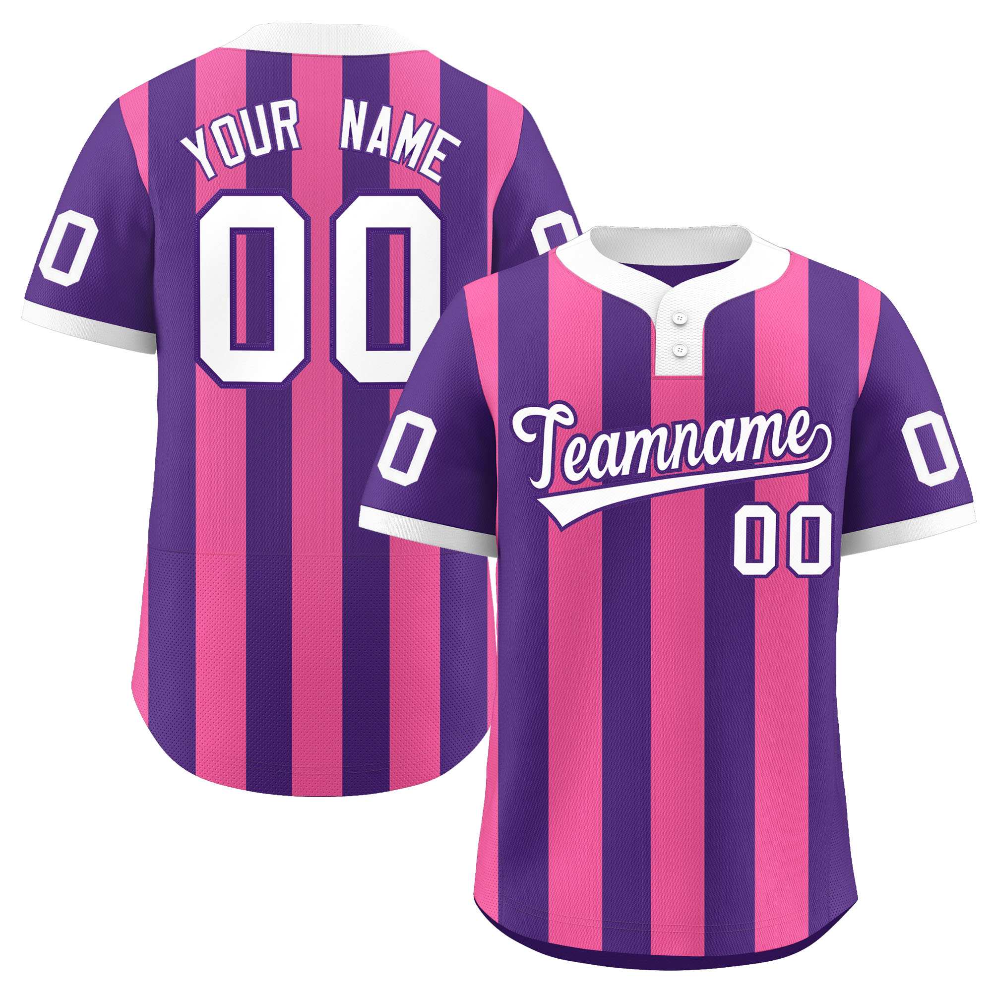 Custom Purple Pink Stripe Fashion Authentic Two-Button Baseball Jersey