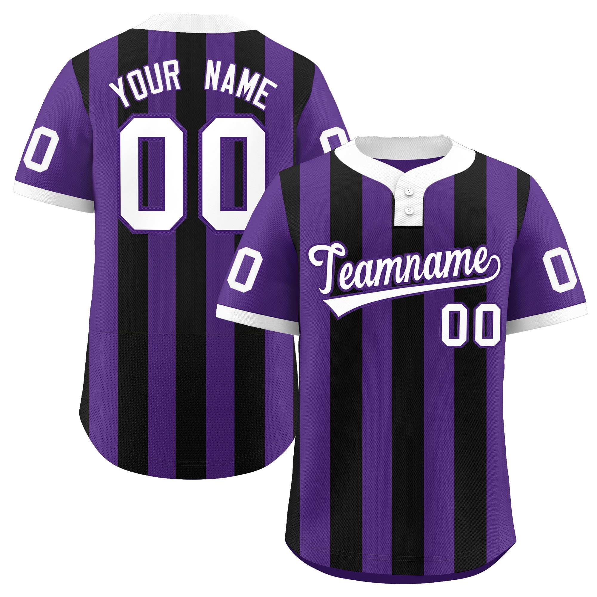 Custom Purple Black Stripe Fashion Authentic Two-Button Baseball Jersey