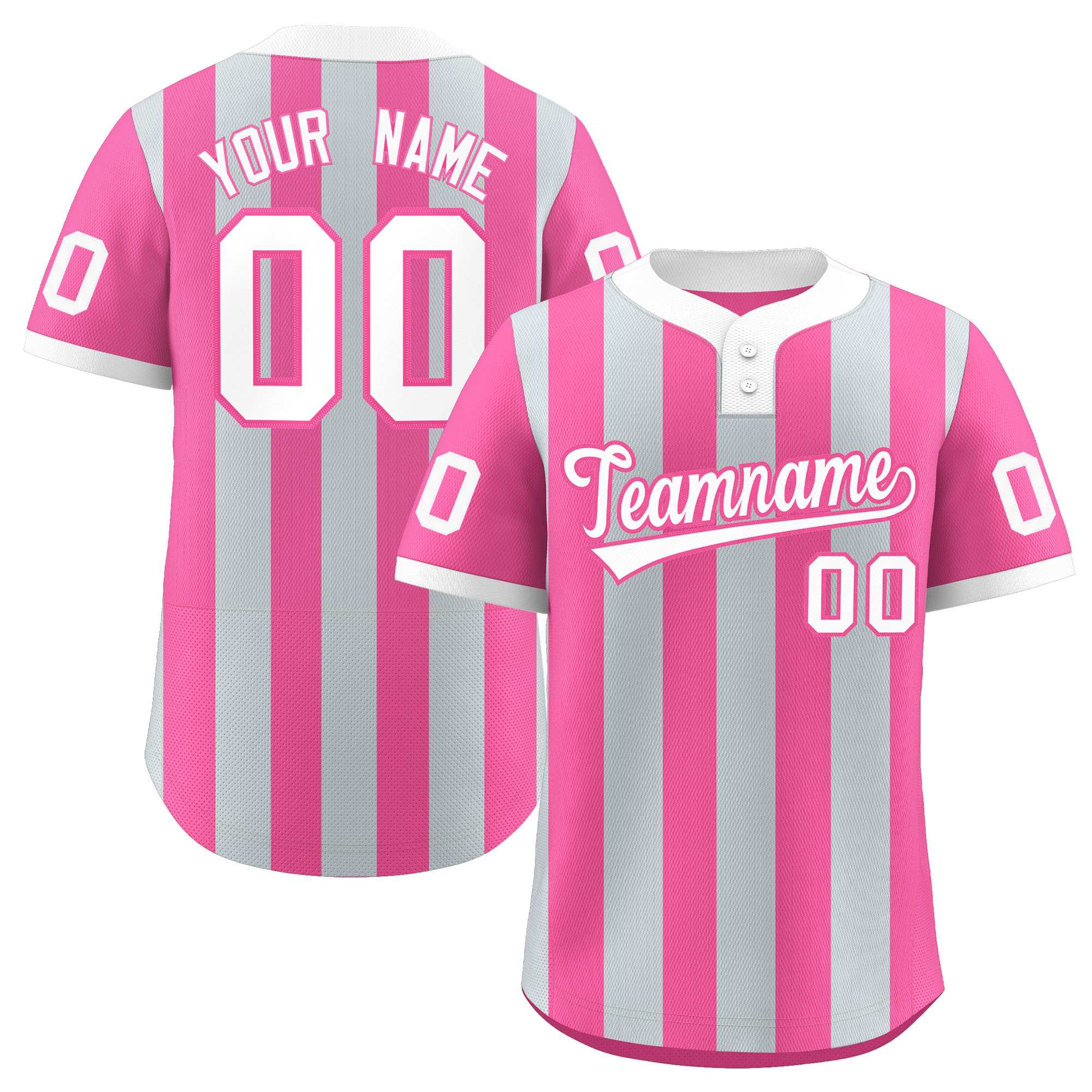 Custom Silver Pink Stripe Fashion Authentic Two-Button Baseball Jersey