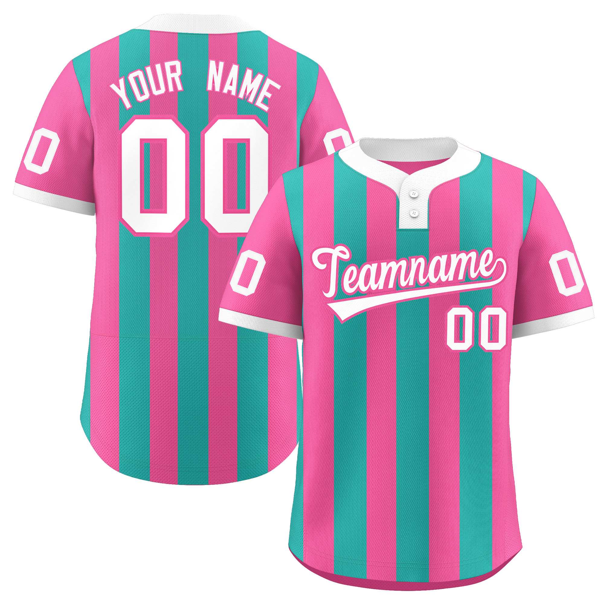 Custom Pink Aqua Stripe Fashion Authentic Two-Button Baseball Jersey