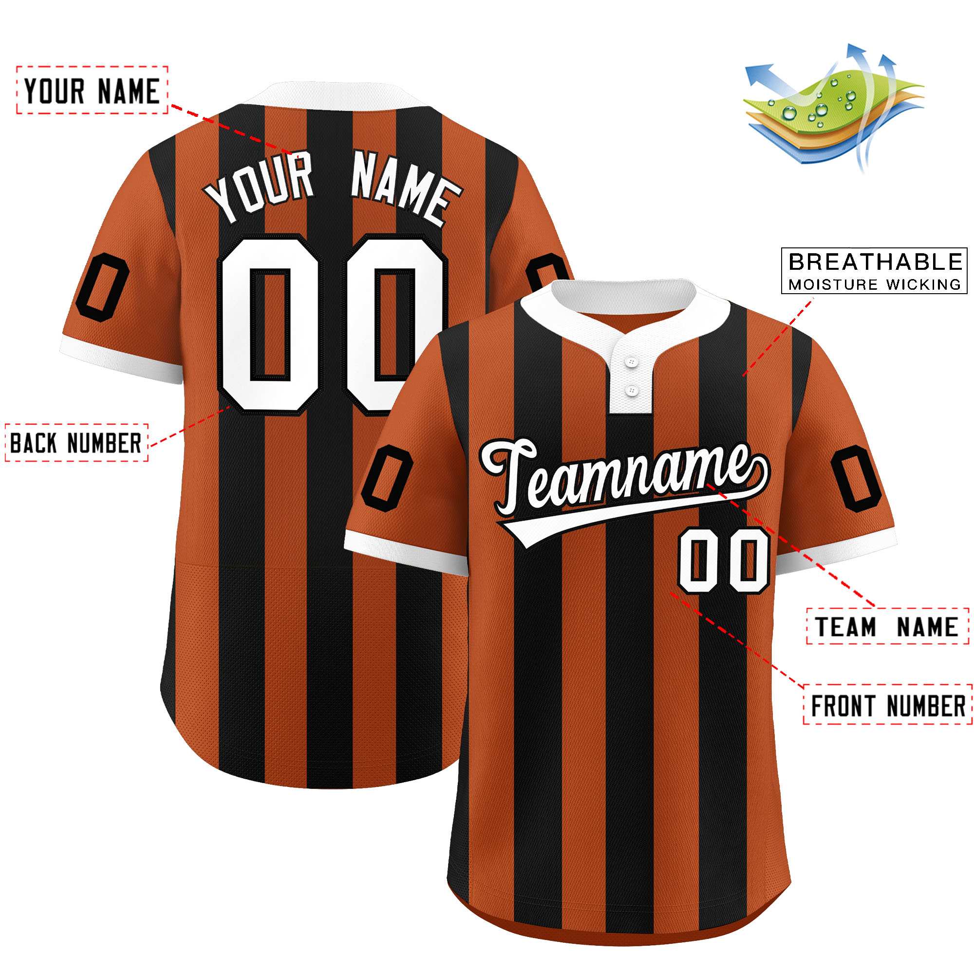 Custom Khaki Black Stripe Fashion Authentic Two-Button Baseball Jersey