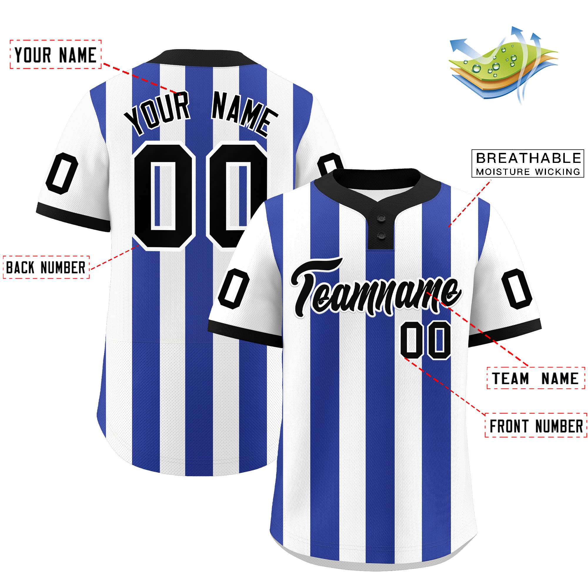 Custom White Royal Stripe Fashion Authentic Two-Button Baseball Jersey