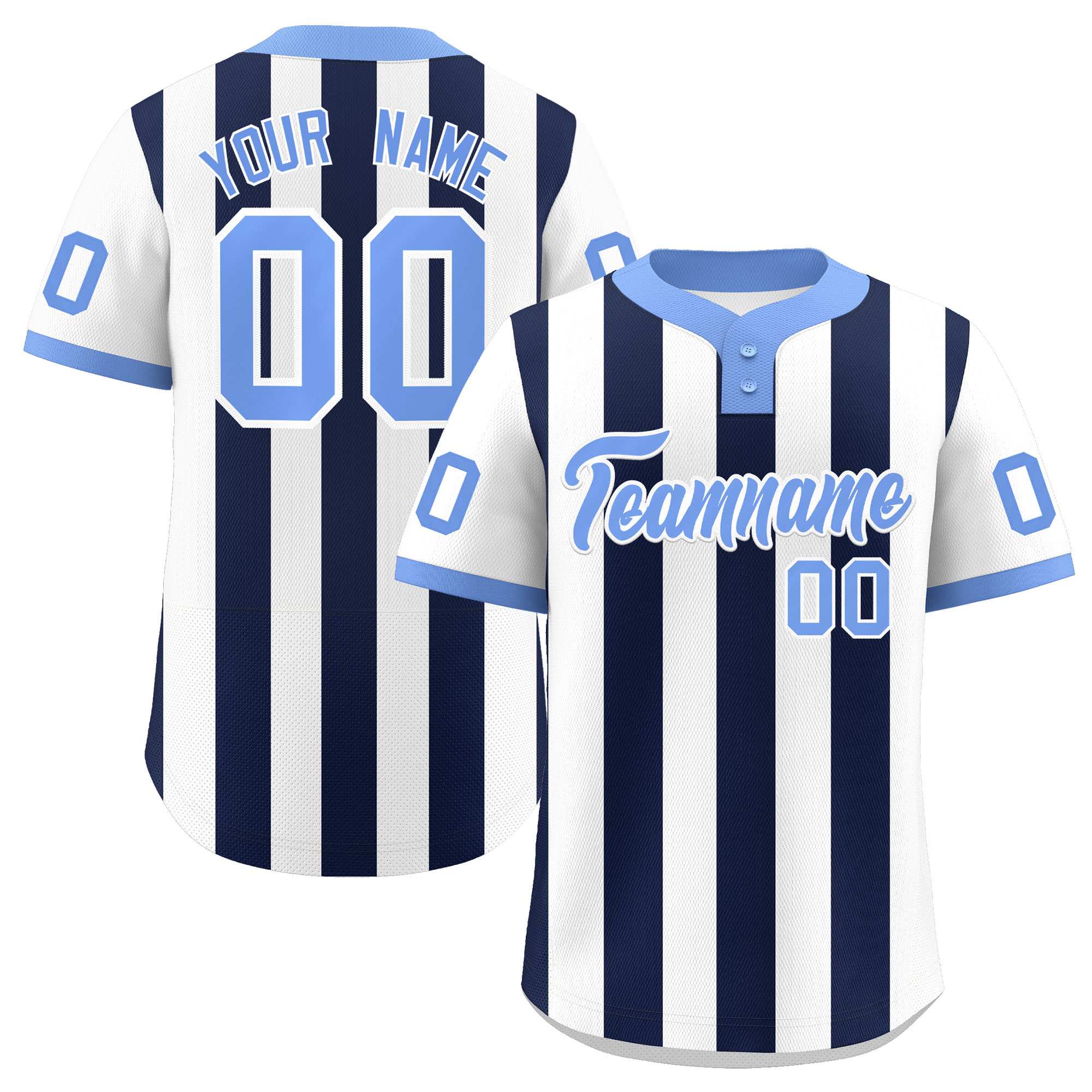 Custom White Navy Stripe Fashion Authentic Two-Button Baseball Jersey