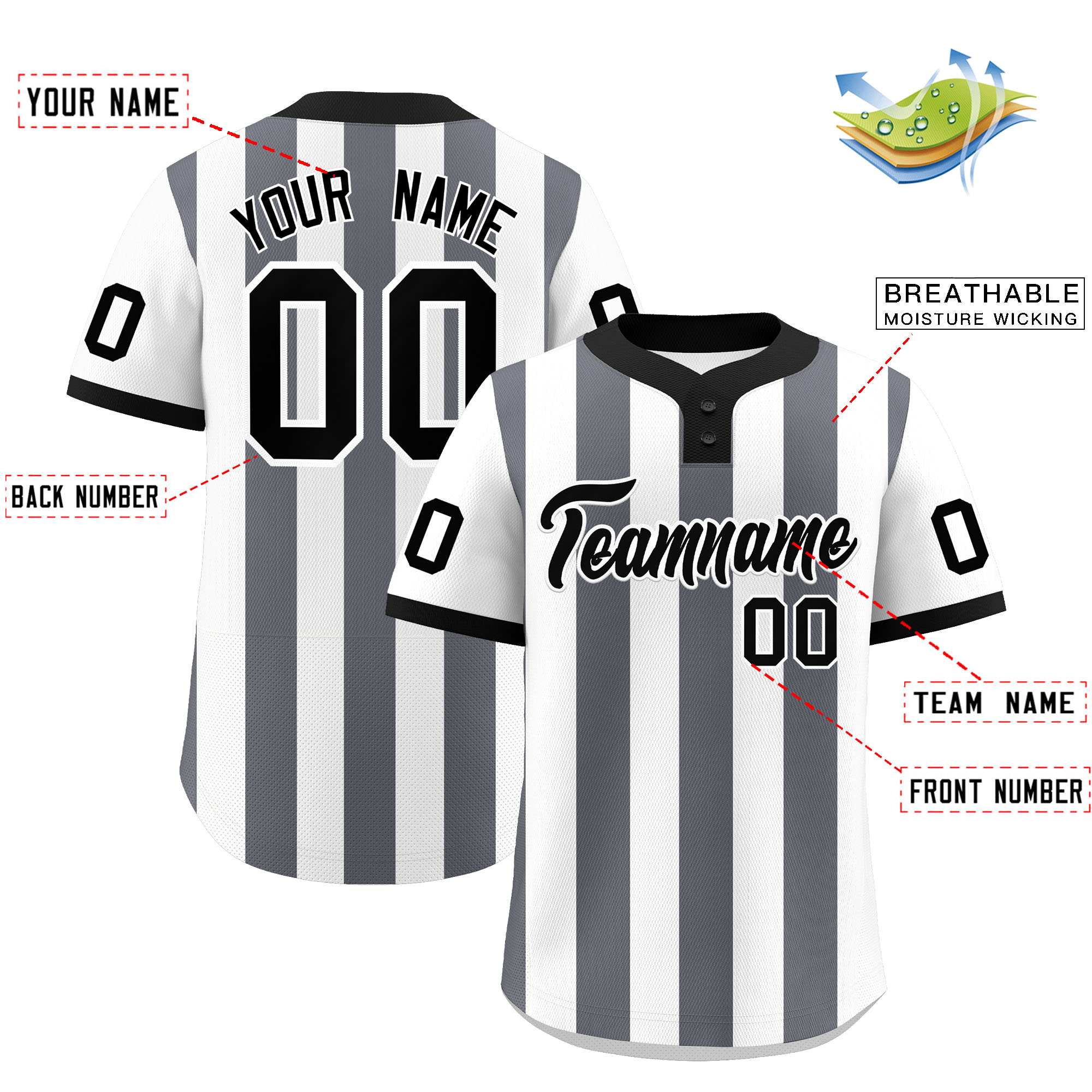 Custom White Dark Gray Stripe Fashion Authentic Two-Button Baseball Jersey