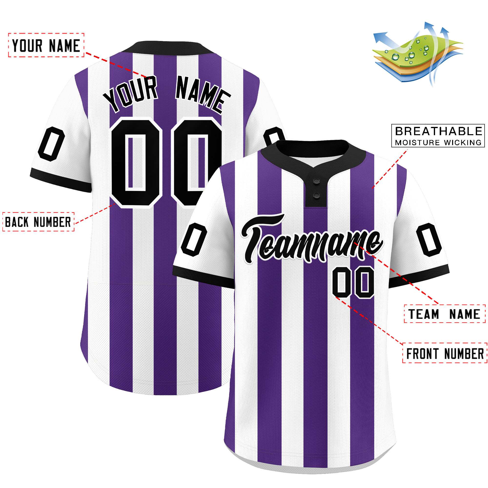 Custom White Purple Stripe Fashion Authentic Two-Button Baseball Jersey