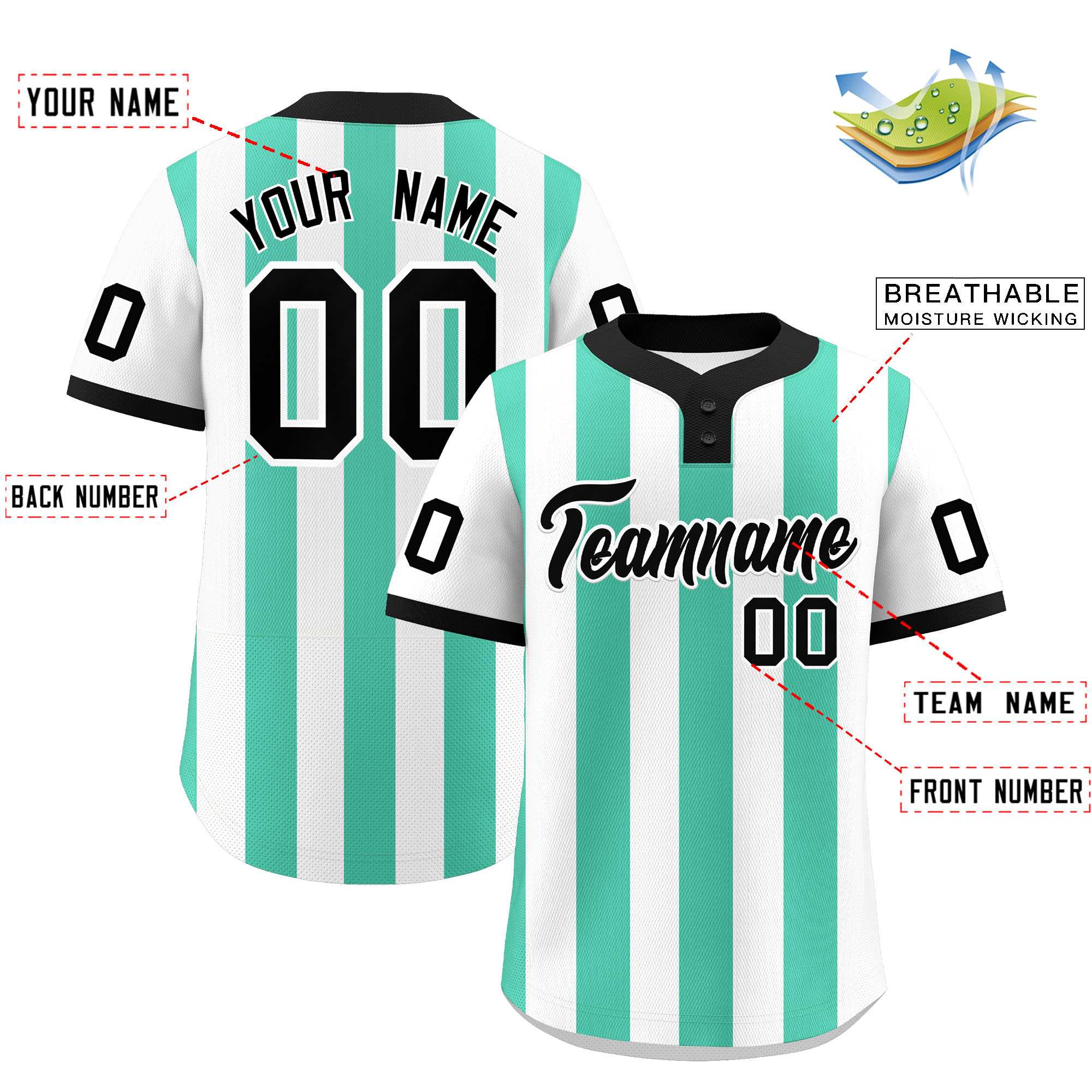 Custom White Bright Green Stripe Fashion Authentic Two-Button Baseball Jersey