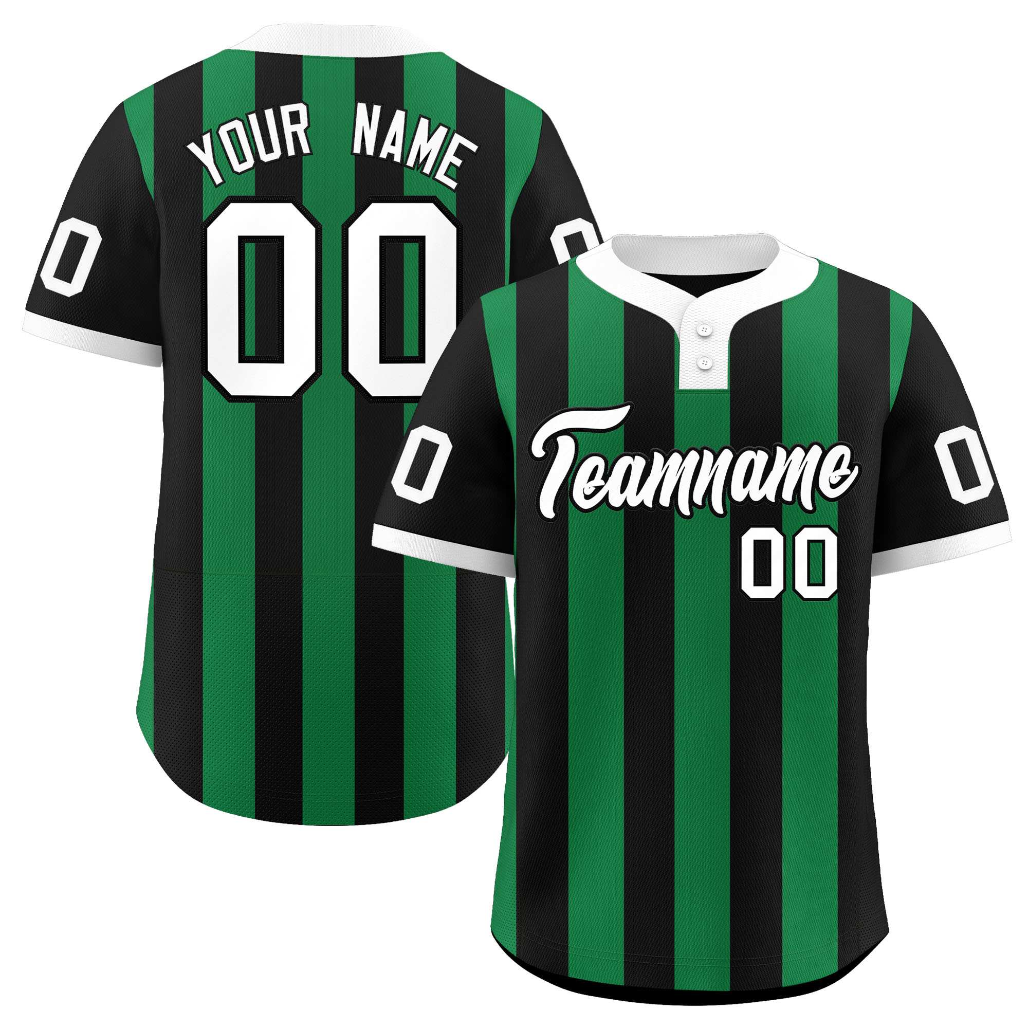 Custom Black Kelly Green Stripe Fashion Authentic Two-Button Baseball Jersey