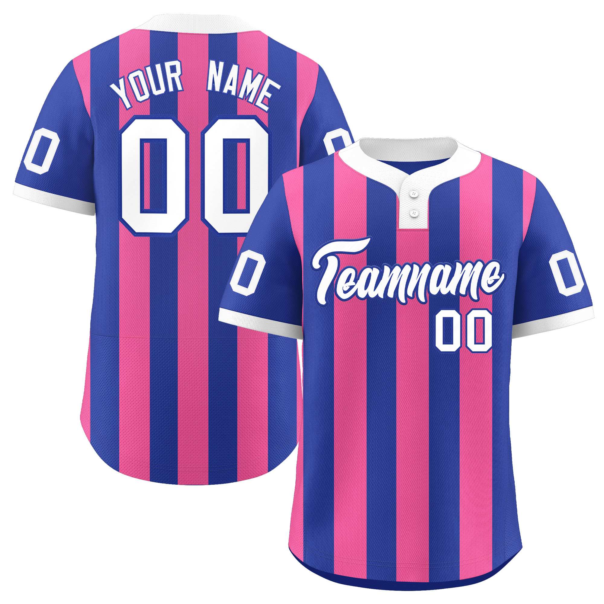 Custom Royal Pink Stripe Fashion Authentic Two-Button Baseball Jersey