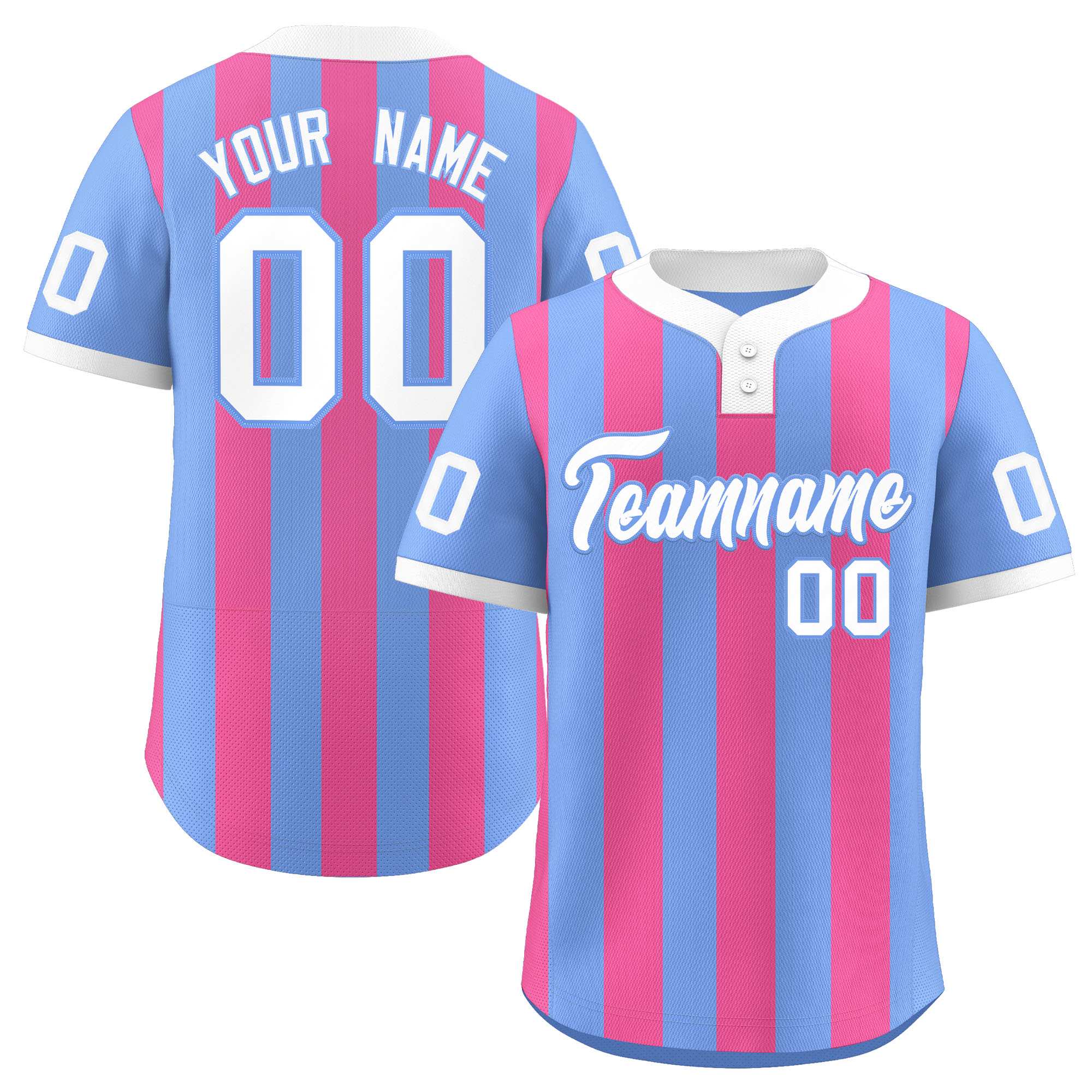 Custom Light Blue Pink Stripe Fashion Authentic Two-Button Baseball Jersey