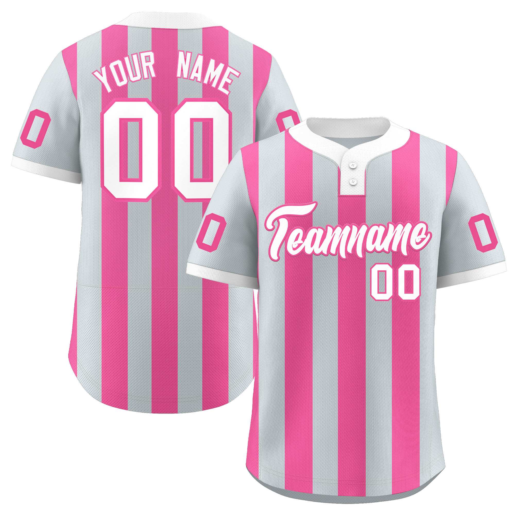 Custom Silver Pink Stripe Fashion Authentic Two-Button Baseball Jersey