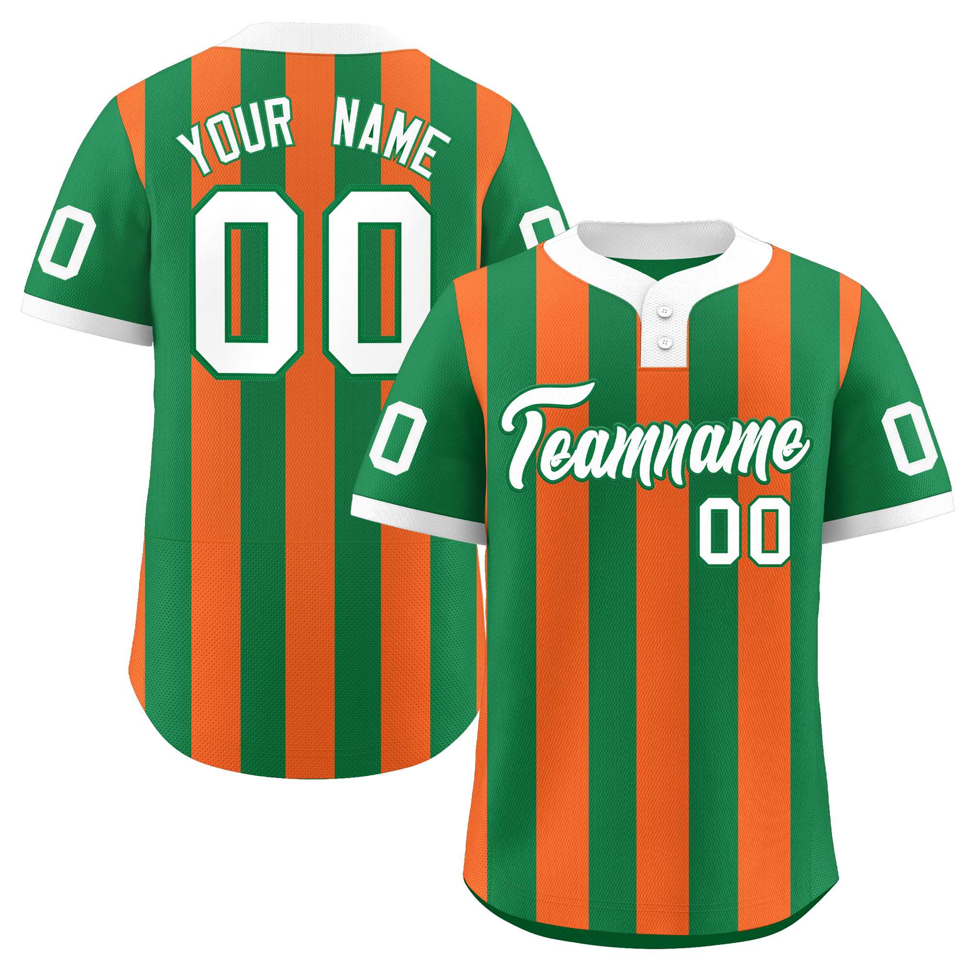 Custom Kelly Green Orange Stripe Fashion Authentic Two-Button Baseball Jersey