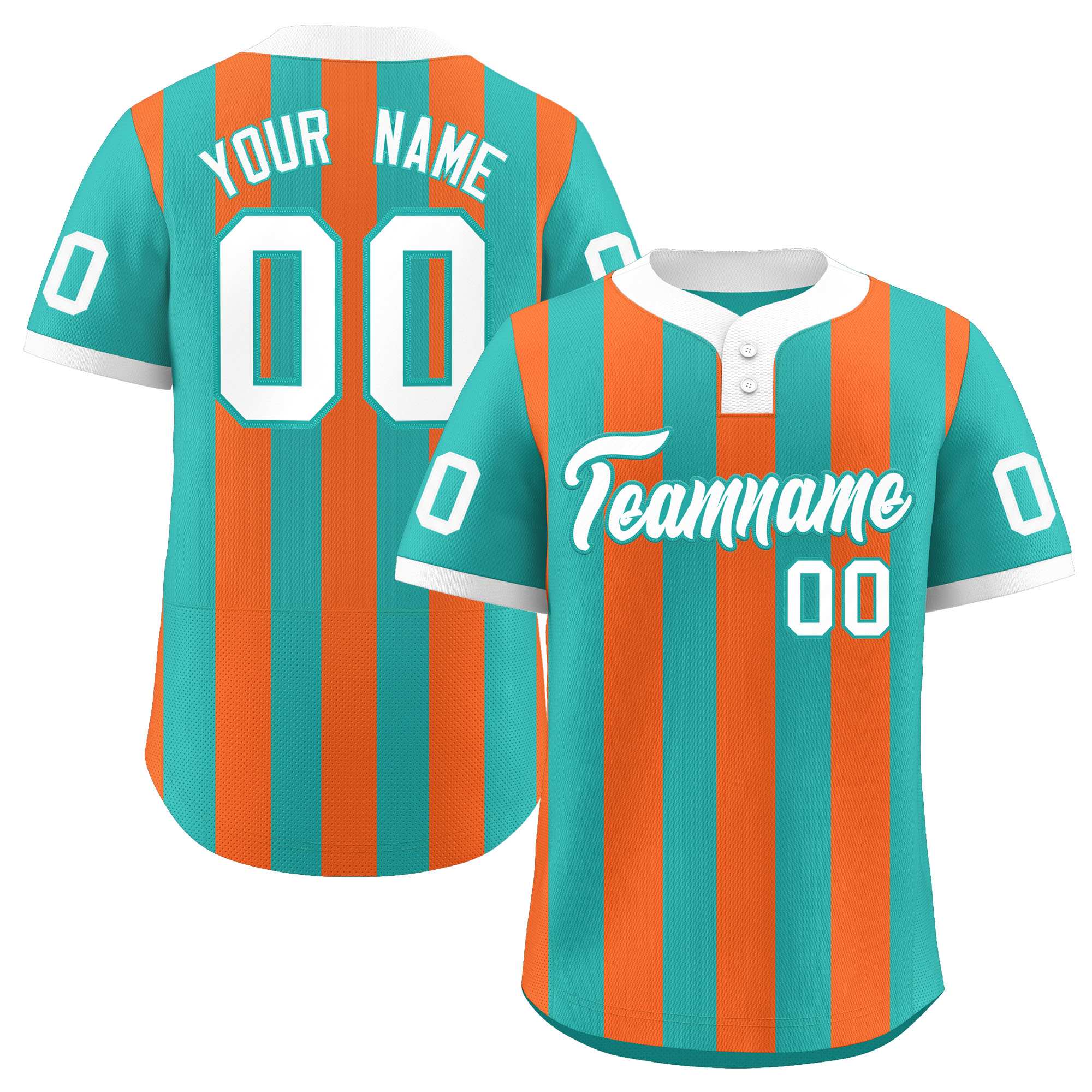 Custom Aqua Orange Stripe Fashion Authentic Two-Button Baseball Jersey