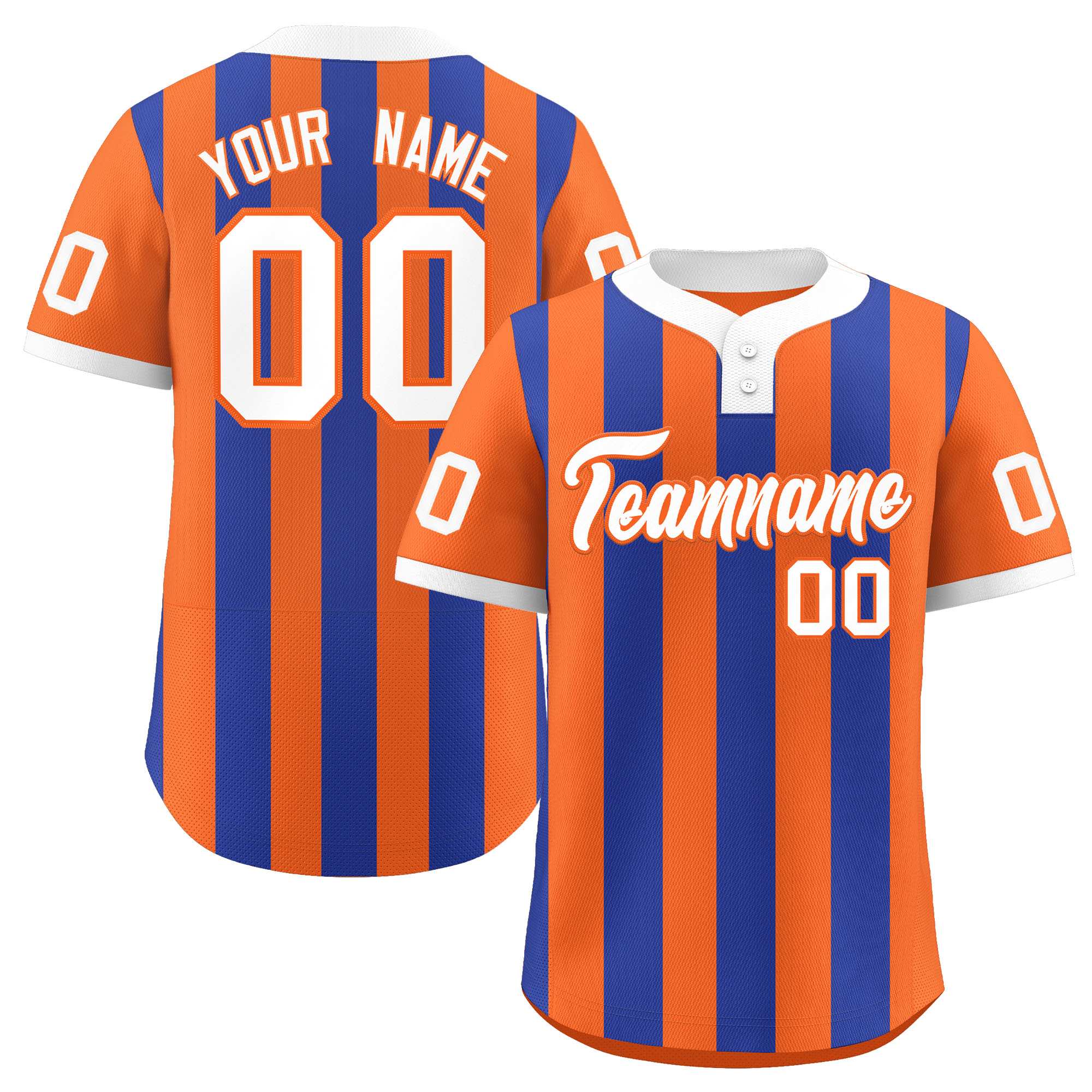 Custom Orange Royal Stripe Fashion Authentic Two-Button Baseball Jersey