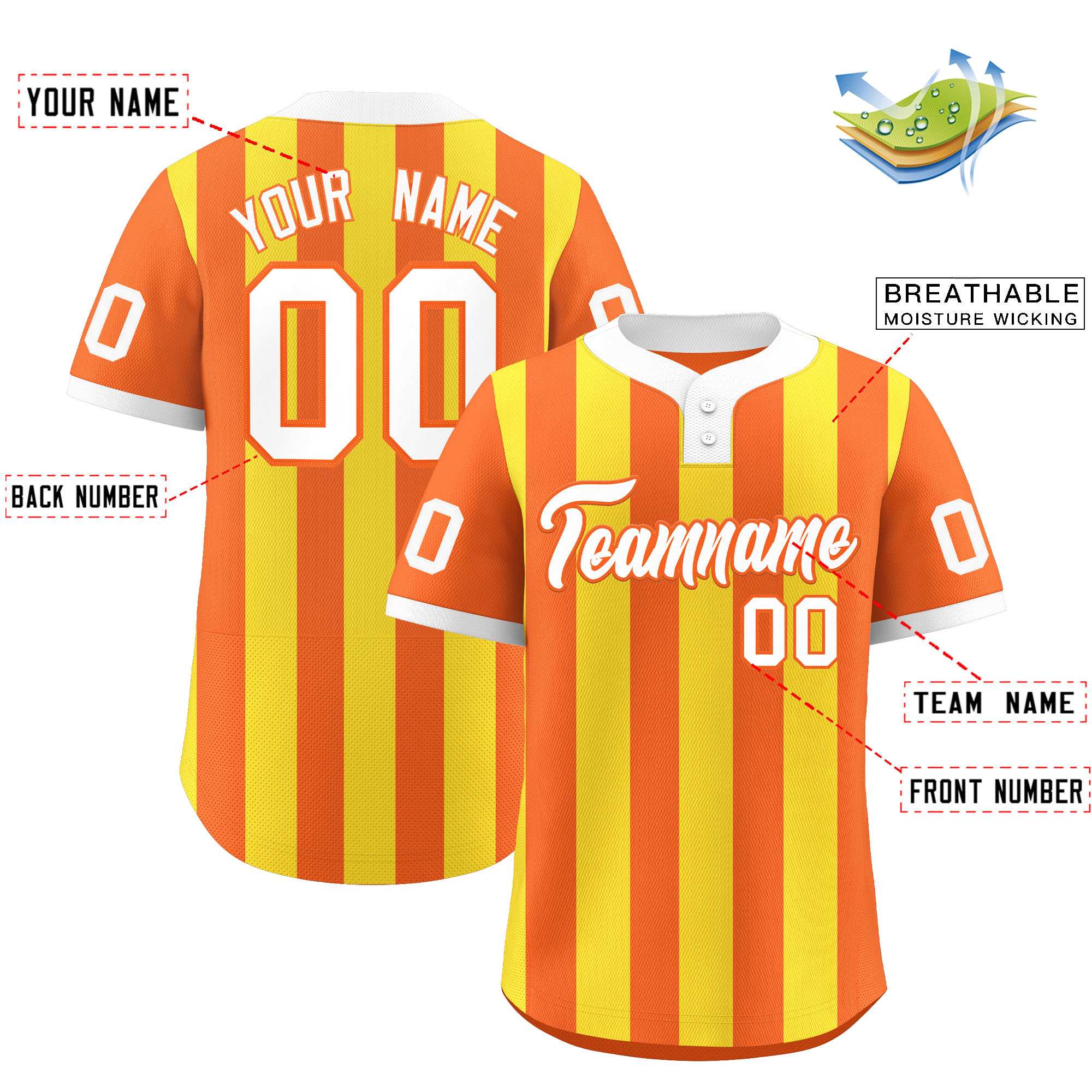 Custom Orange Gold Stripe Fashion Authentic Two-Button Baseball Jersey