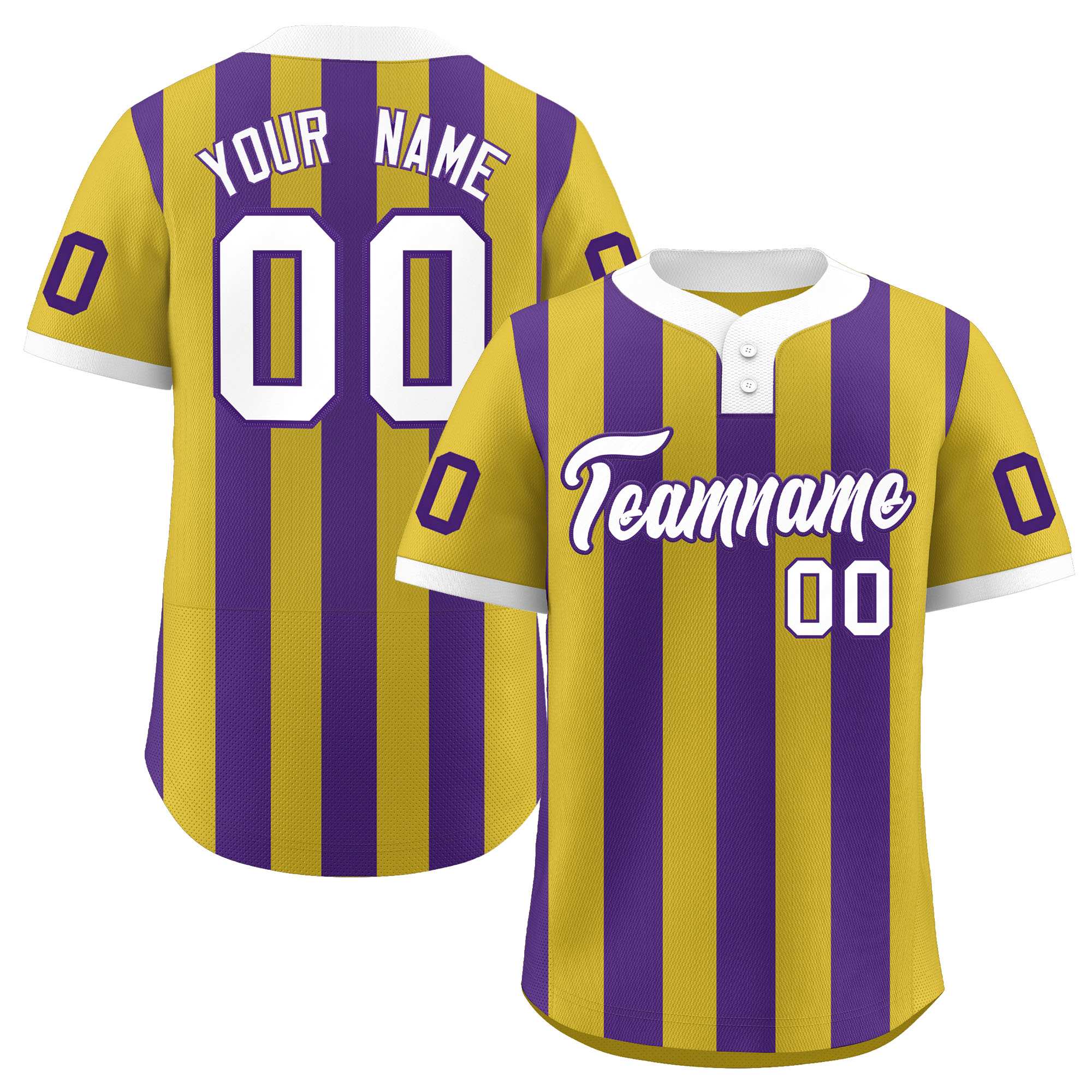 Custom Old Gold Purple Stripe Fashion Authentic Two-Button Baseball Jersey