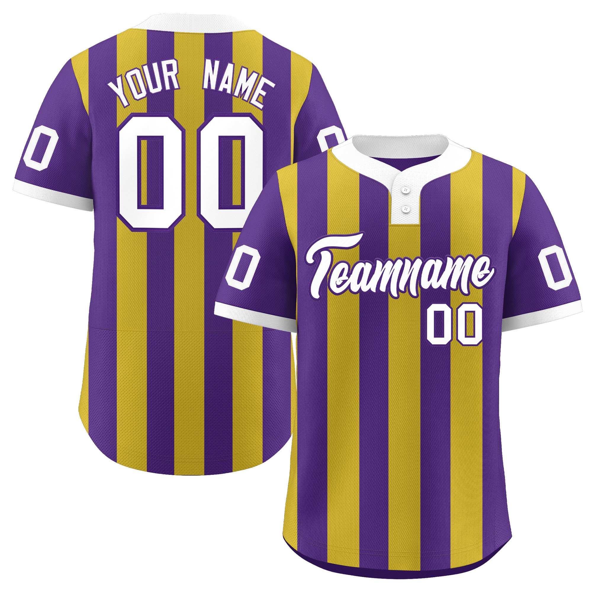 Custom Purple Old Gold Stripe Fashion Authentic Two-Button Baseball Jersey