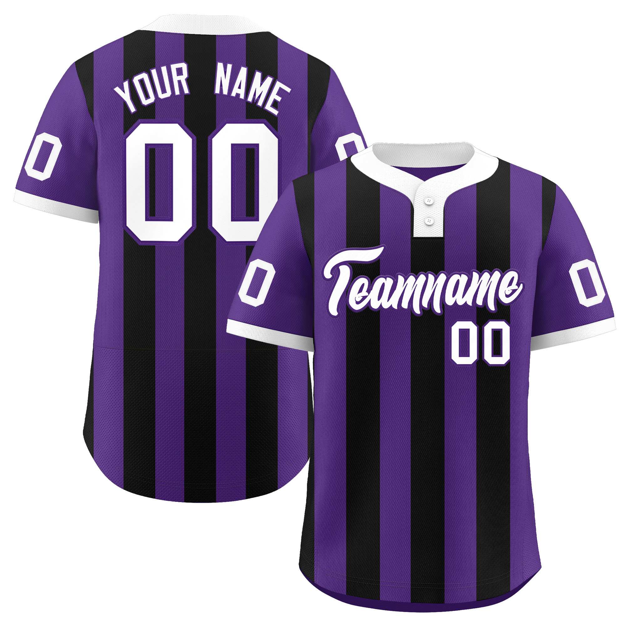 Custom Purple Black Stripe Fashion Authentic Two-Button Baseball Jersey