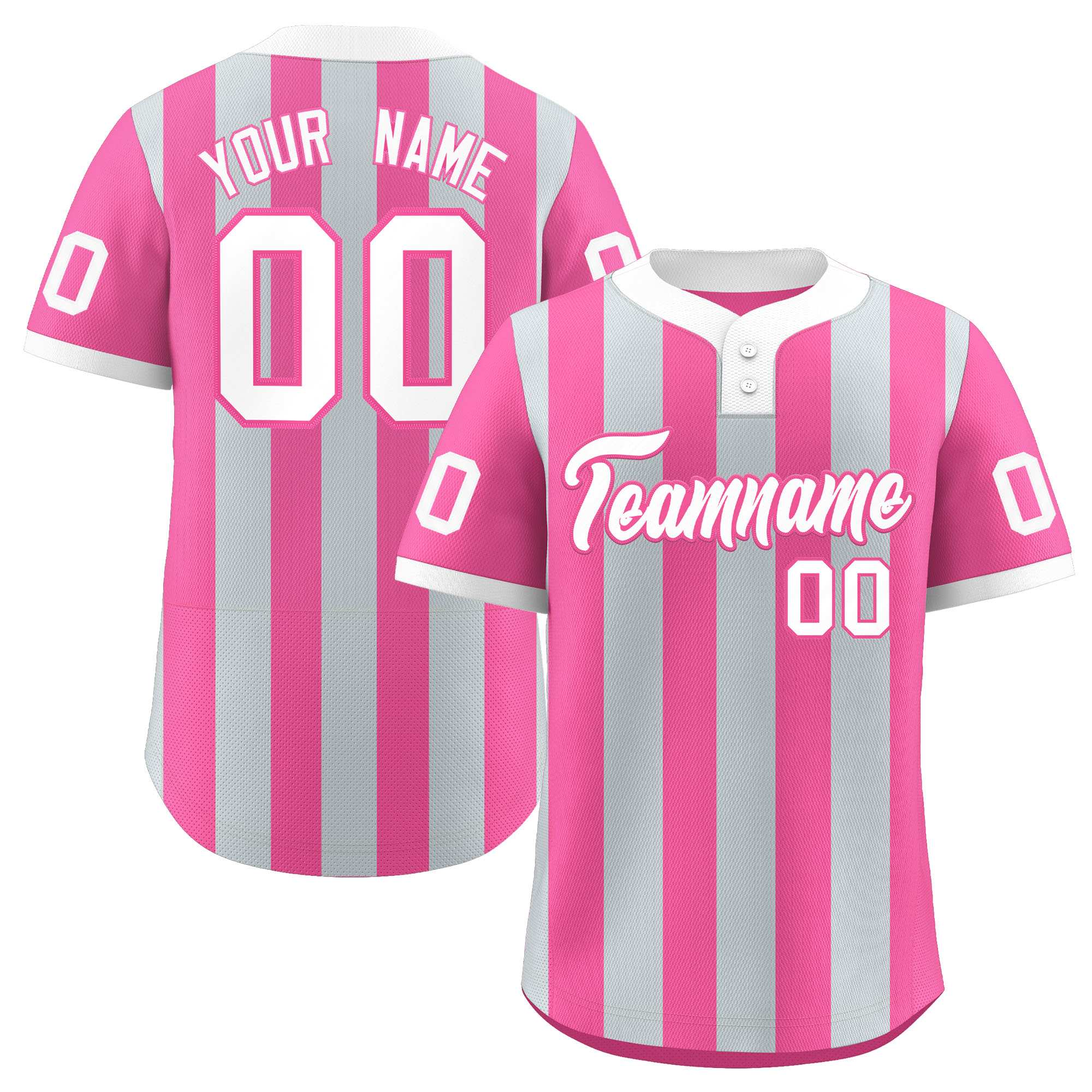 Custom Silver Pink Stripe Fashion Authentic Two-Button Baseball Jersey