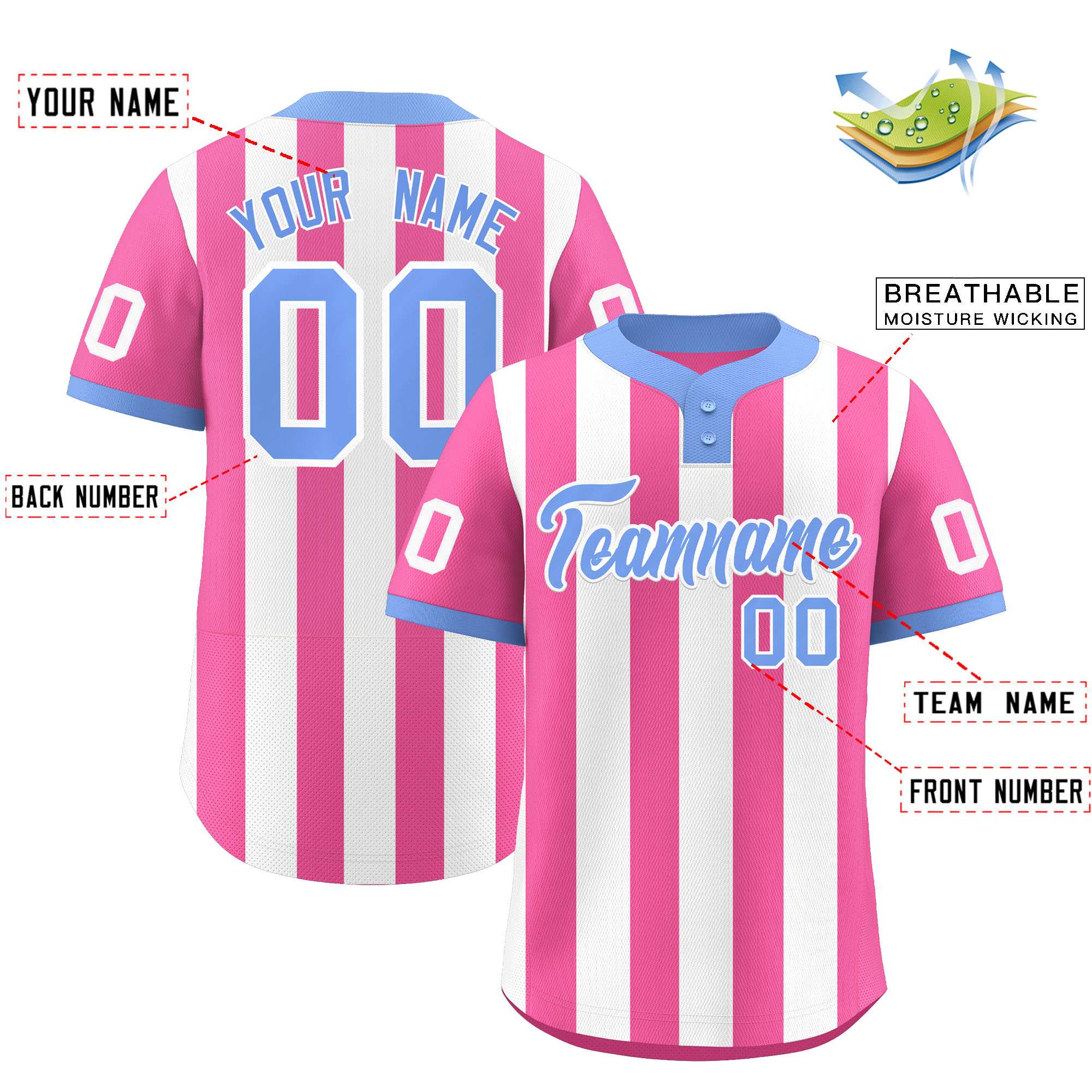 Custom Pink White Stripe Fashion Authentic Two-Button Baseball Jersey