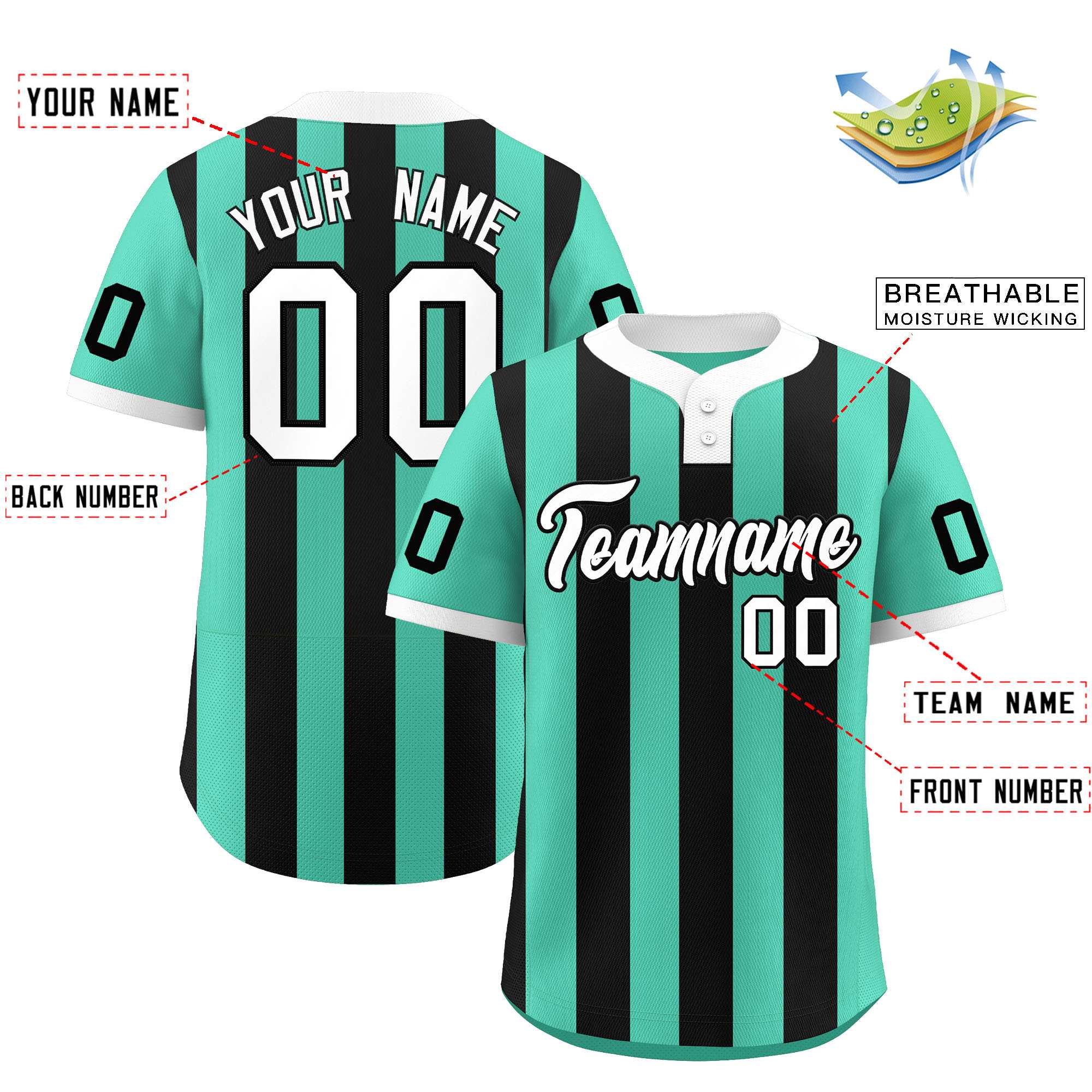 Custom Bright Green Black Stripe Fashion Authentic Two-Button Baseball Jersey