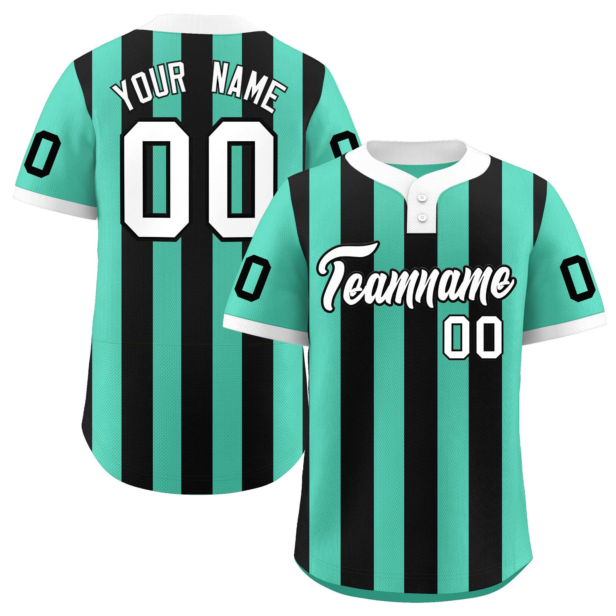 Custom Bright Green Black Stripe Fashion Authentic Two-Button Baseball Jersey