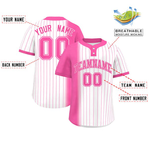 Custom Pink White Gradient Stripe Fashion Authentic Two-Button Baseball Jersey
