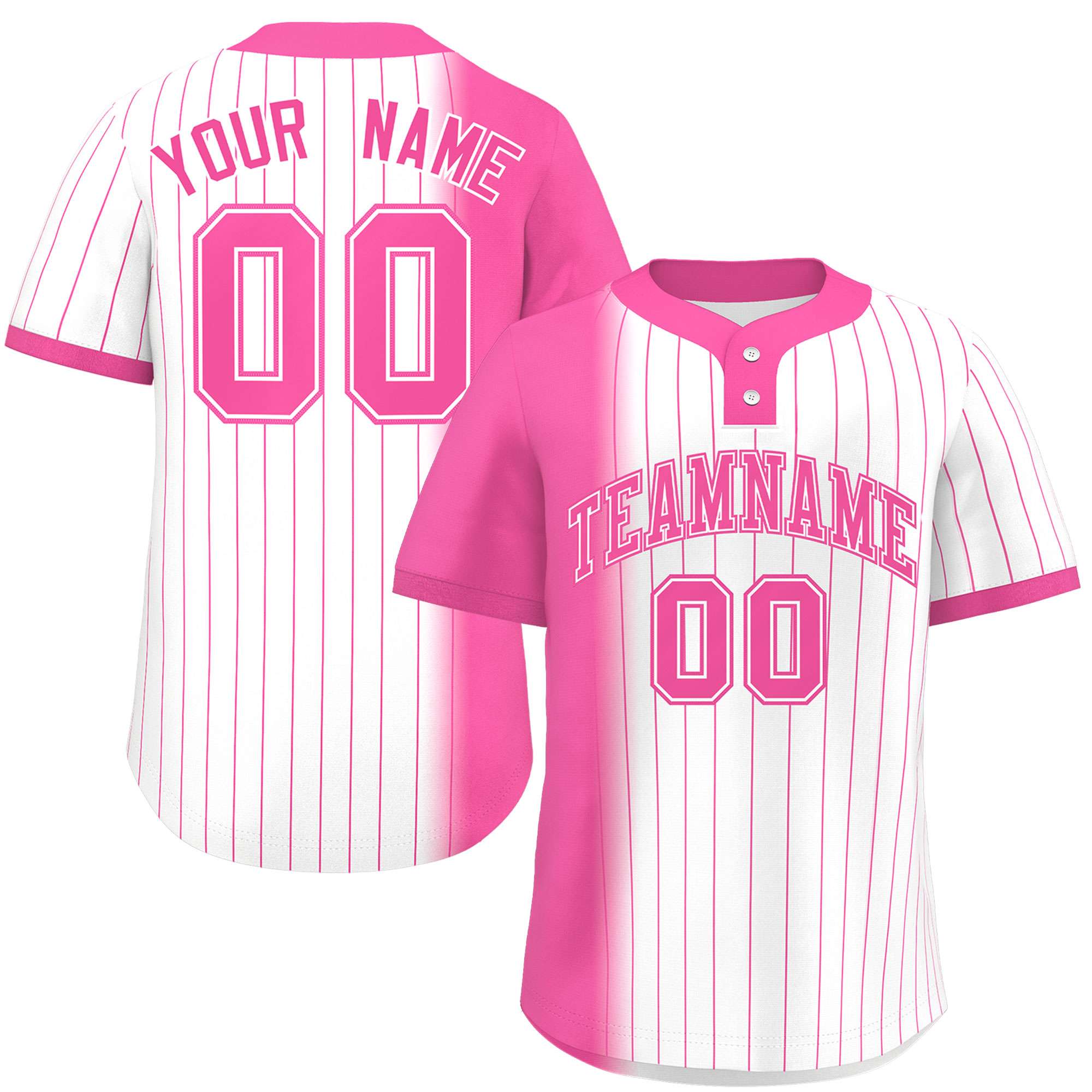 Custom Pink White Gradient Stripe Fashion Authentic Two-Button Baseball Jersey