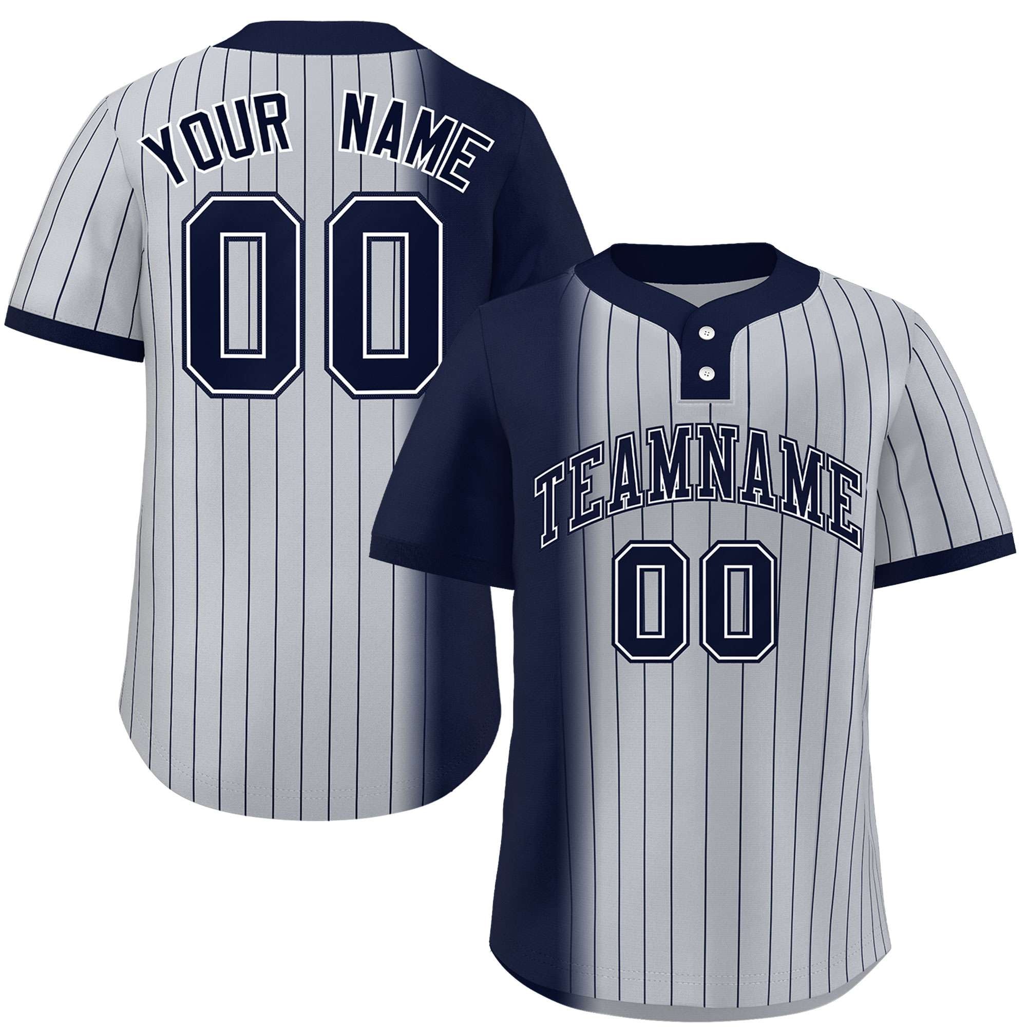 Custom Navy Gray Gradient Stripe Fashion Authentic Two-Button Baseball Jersey