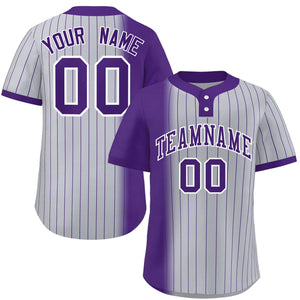 Custom Purple Gray Gradient Stripe Fashion Authentic Two-Button Baseball Jersey