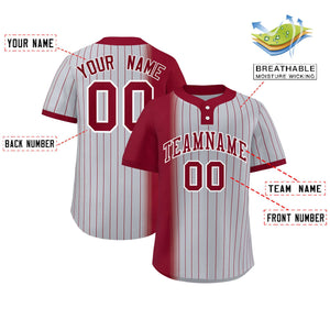 Custom Crimson Gray Gradient Stripe Fashion Authentic Two-Button Baseball Jersey