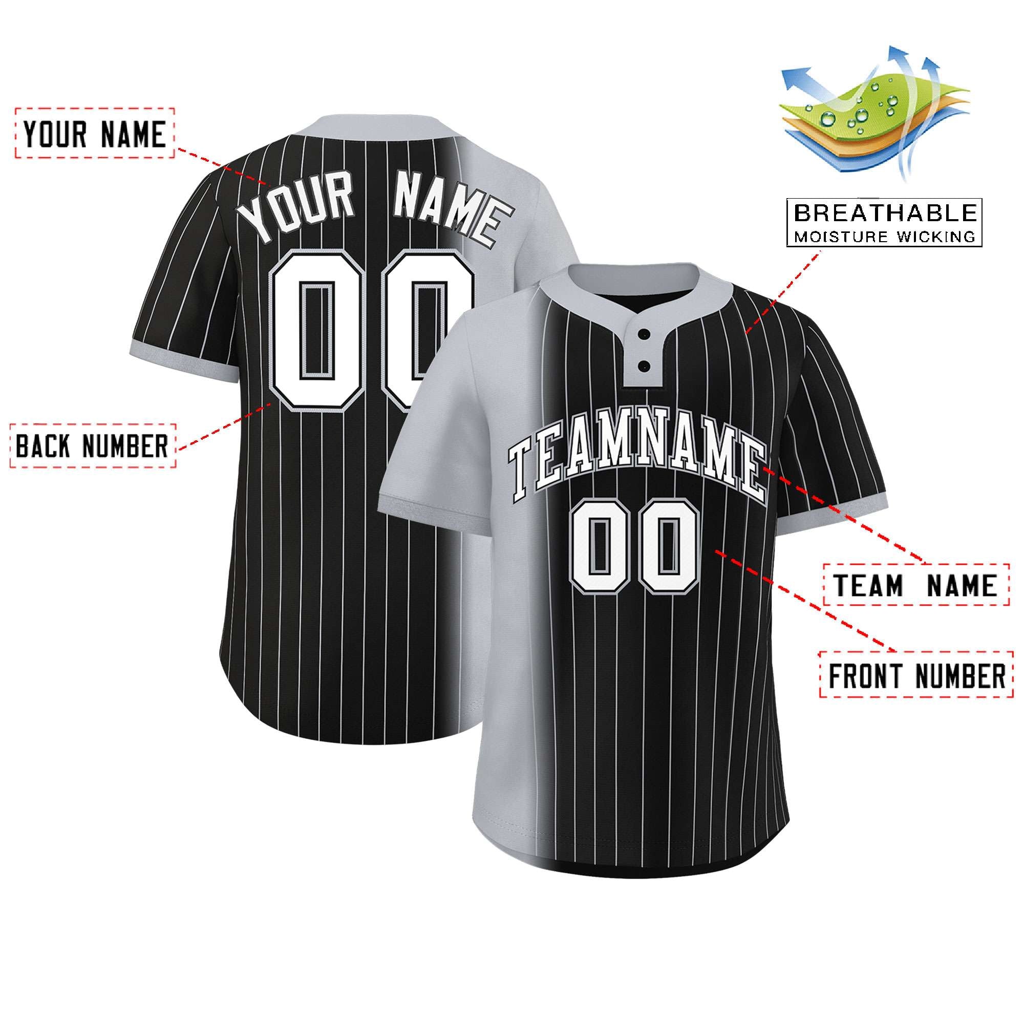 Custom Gray Black Gradient Stripe Fashion Authentic Two-Button Baseball Jersey