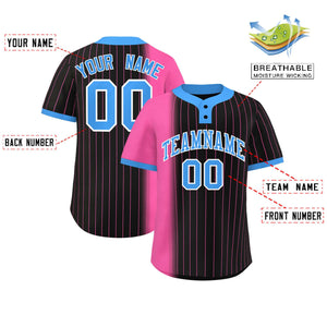 Custom Pink Black-Powder Blue Gradient Stripe Fashion Authentic Two-Button Baseball Jersey