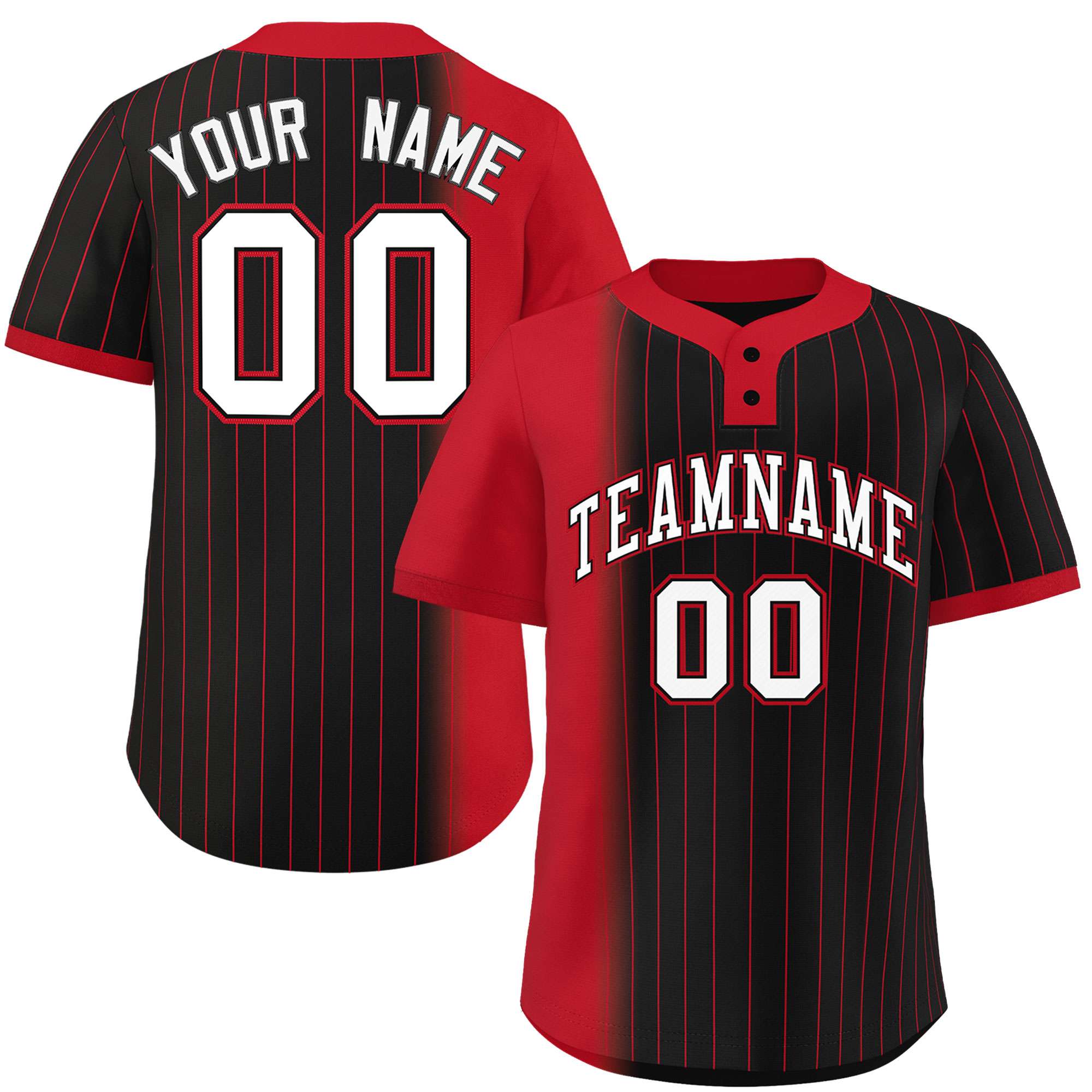 Custom Red Black Gradient Stripe Fashion Authentic Two-Button Baseball Jersey