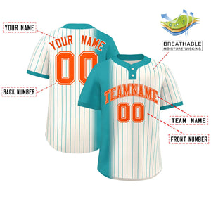 Custom Aqua Cream Gradient Stripe Fashion Authentic Two-Button Baseball Jersey