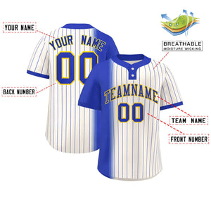 Custom Royal Cream Gradient Stripe Fashion Authentic Two-Button Baseball Jersey