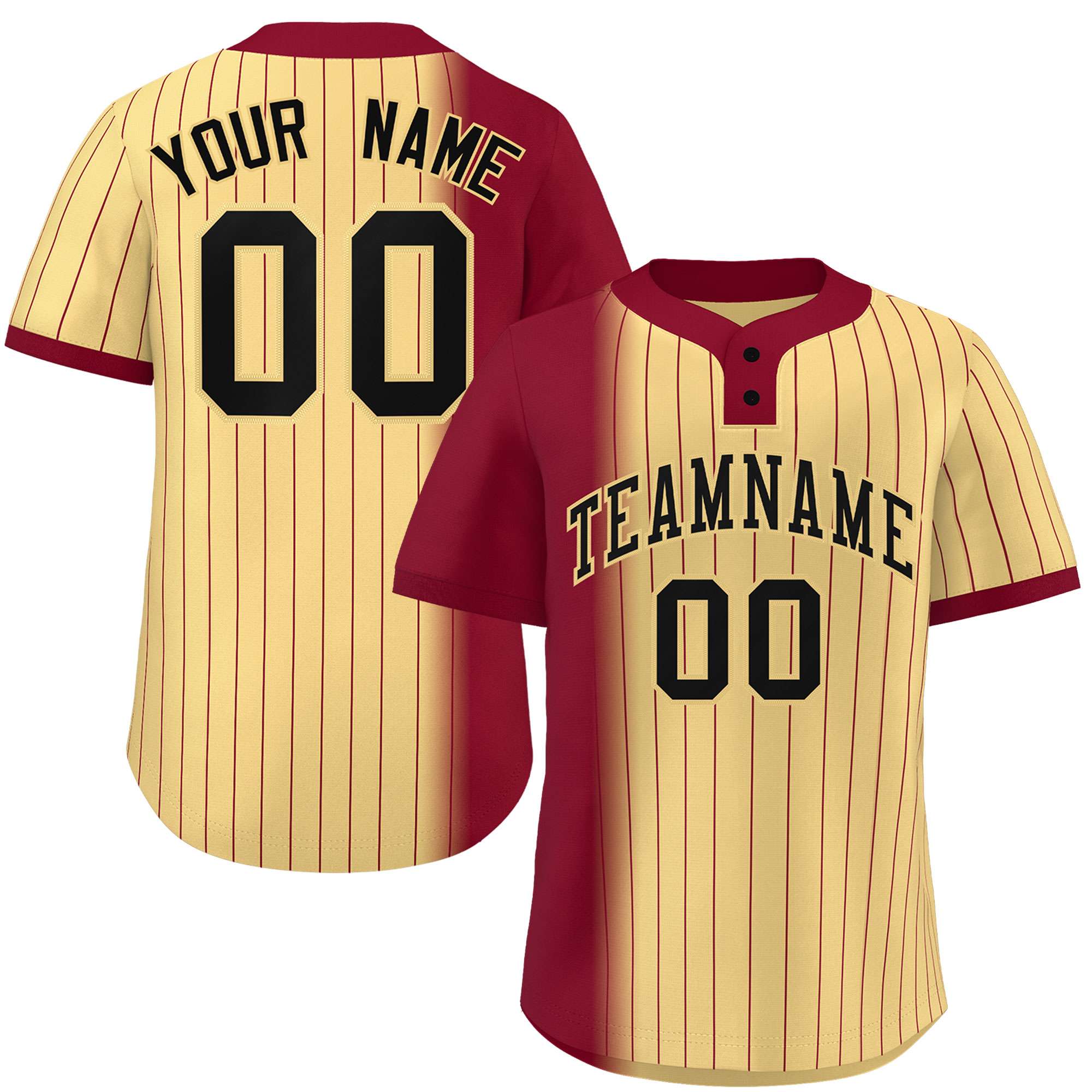 Custom Crimson Khaki Gradient Stripe Fashion Authentic Two-Button Baseball Jersey