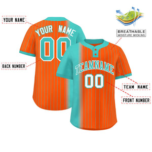 Custom Aqua Orange Gradient Stripe Fashion Authentic Two-Button Baseball Jersey