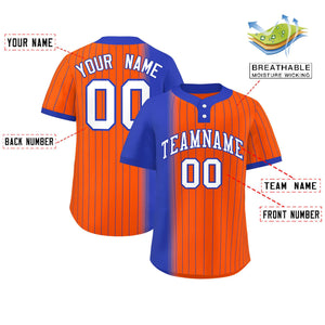 Custom Royal Orange Gradient Stripe Fashion Authentic Two-Button Baseball Jersey