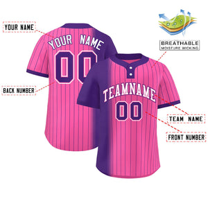 Custom Purple Pink Gradient Stripe Fashion Authentic Two-Button Baseball Jersey