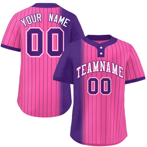 Custom Purple Pink Gradient Stripe Fashion Authentic Two-Button Baseball Jersey