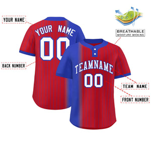 Custom Royal Red Gradient Stripe Fashion Authentic Two-Button Baseball Jersey