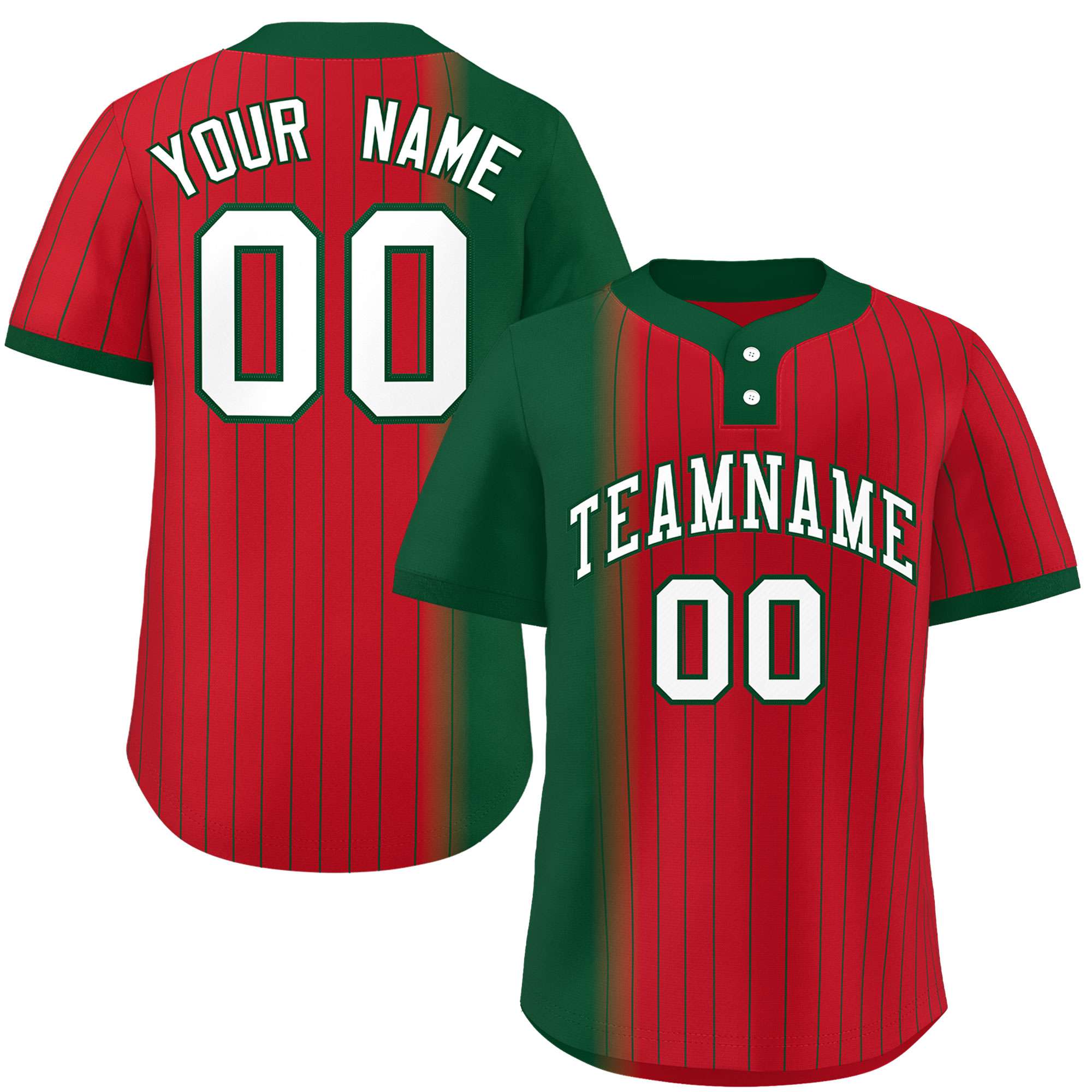 Custom Green Red Gradient Stripe Fashion Authentic Two-Button Baseball Jersey