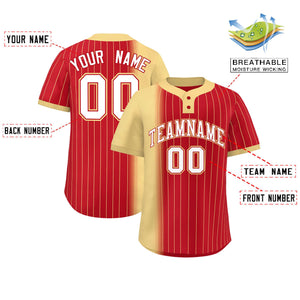 Custom Khaki Red Gradient Stripe Fashion Authentic Two-Button Baseball Jersey