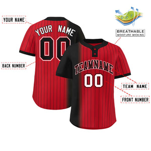 Custom Black Red Gradient Stripe Fashion Authentic Two-Button Baseball Jersey