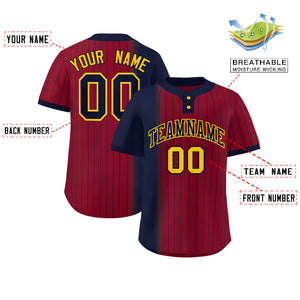 Custom Navy Crimson Gradient Stripe Fashion Authentic Two-Button Baseball Jersey